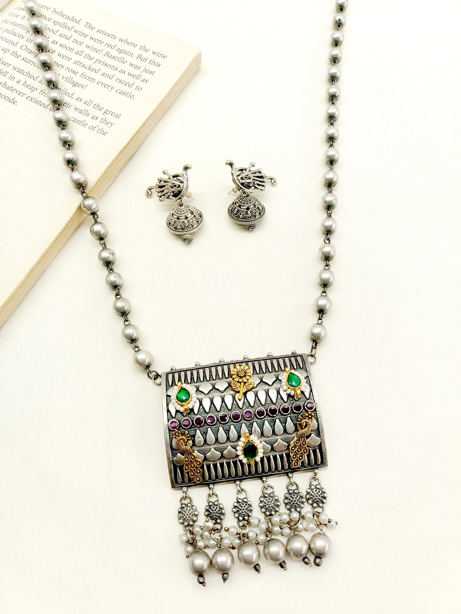 Gungun R & G Oxidized Necklace Set - qivii