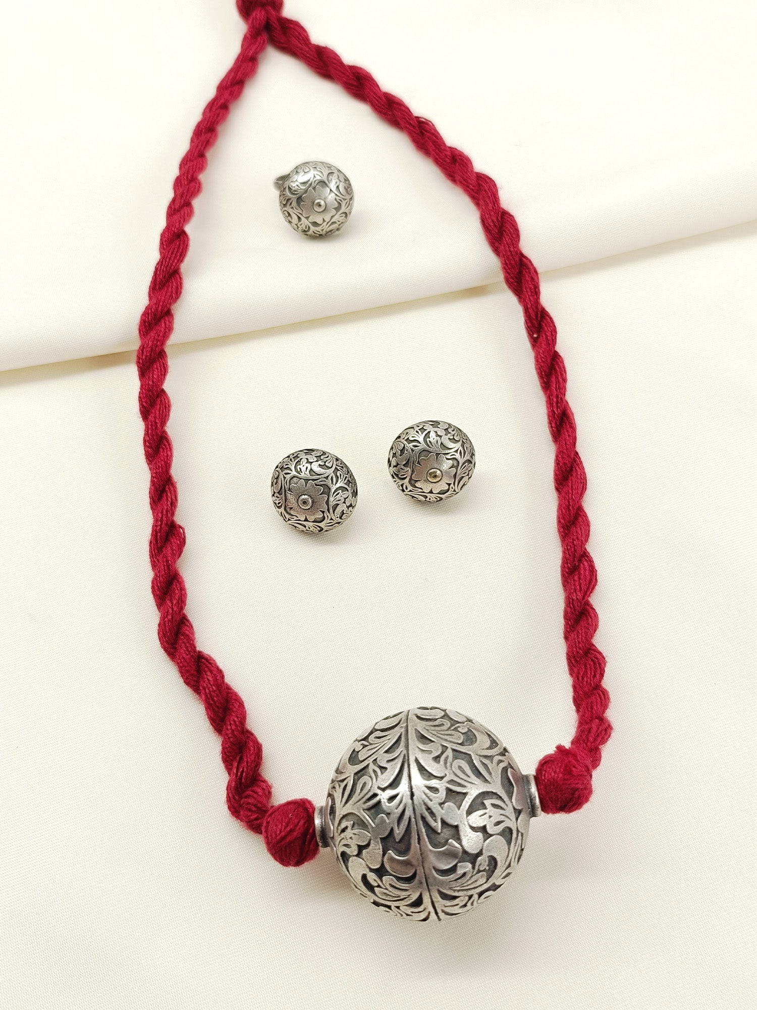 Idhika Maroon Oxidized Pendant Set With Ring