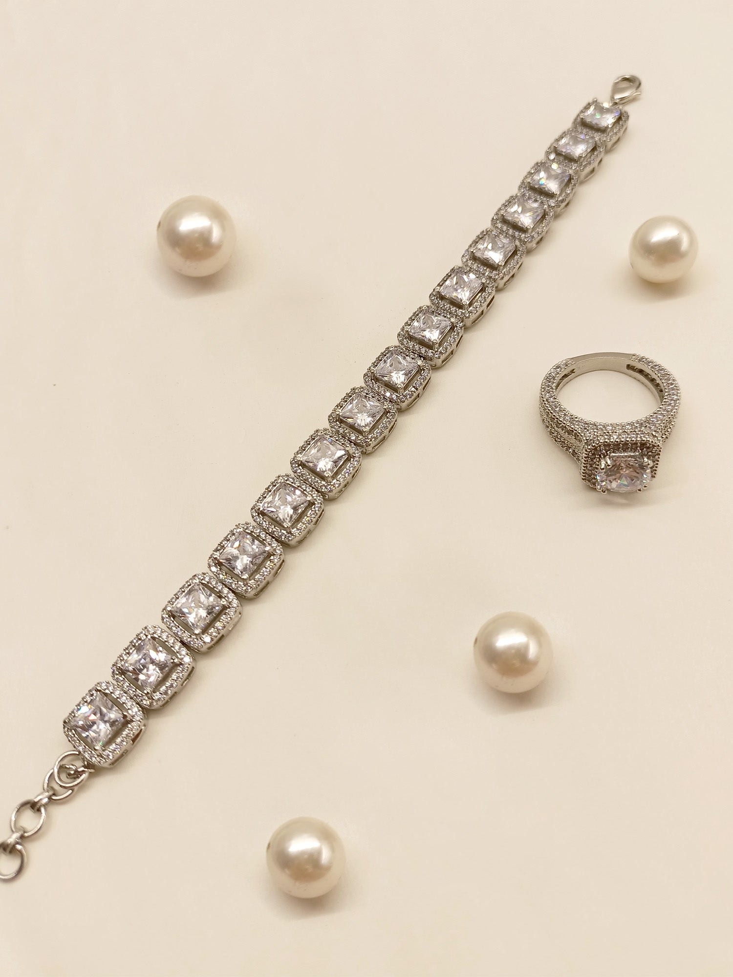 Riviera American Diamond Bracelet With Finger Ring - qivii
