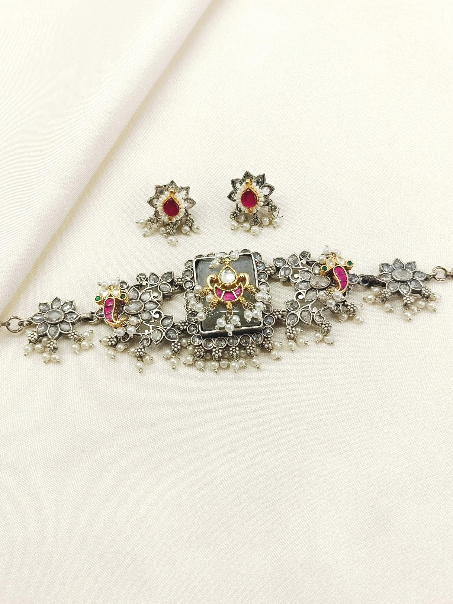 Masira Grey Oxidized Choker Set