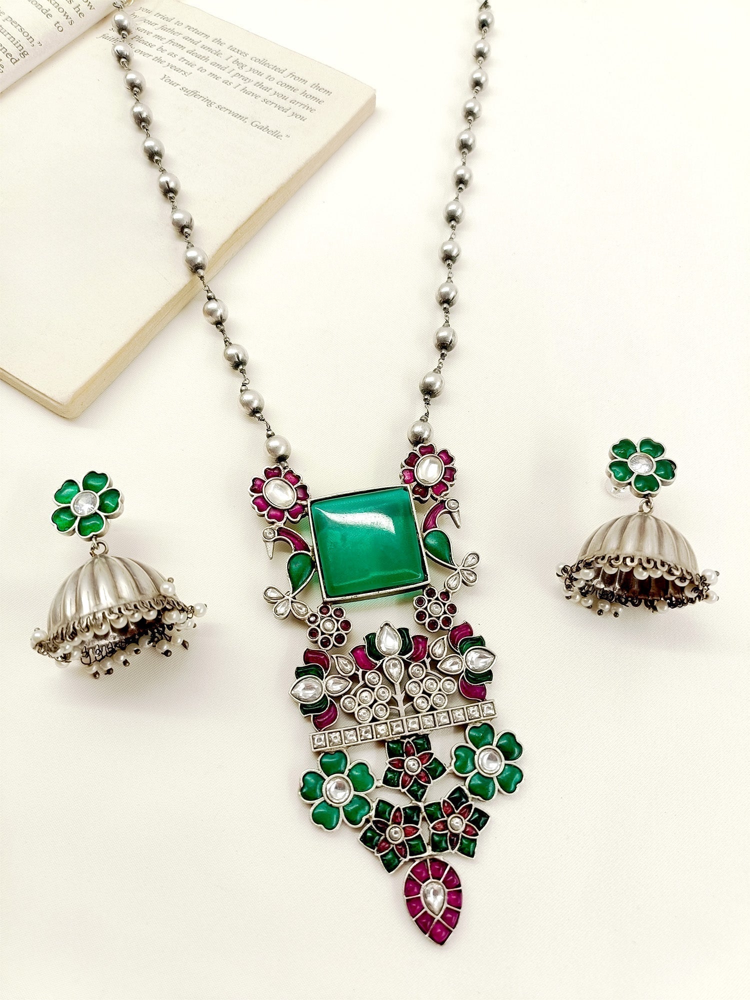 Mehul M & G German Silver Oxidized Pendant Set - qivii