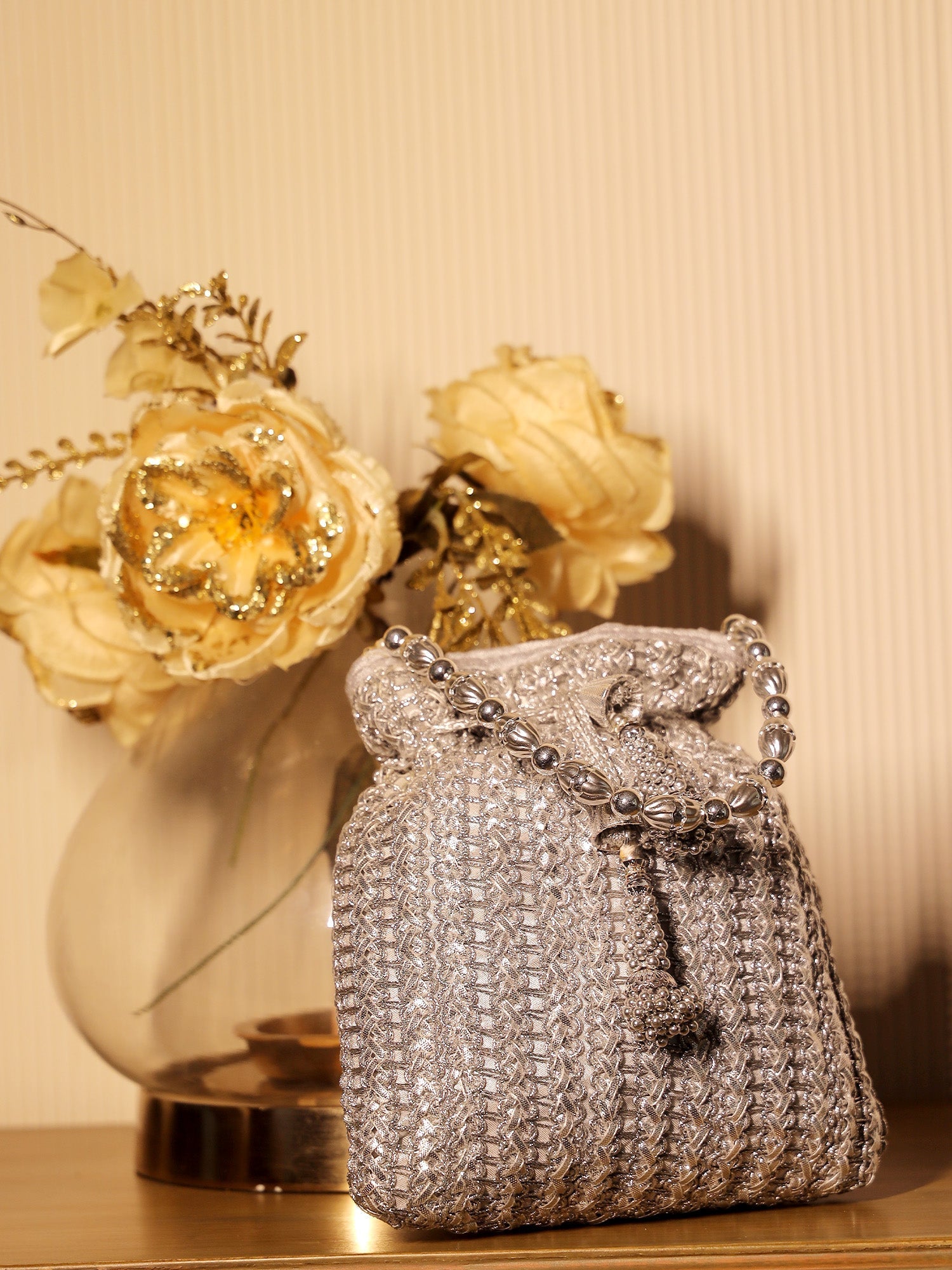 Aamisha Silver Potli Bag - qivii
