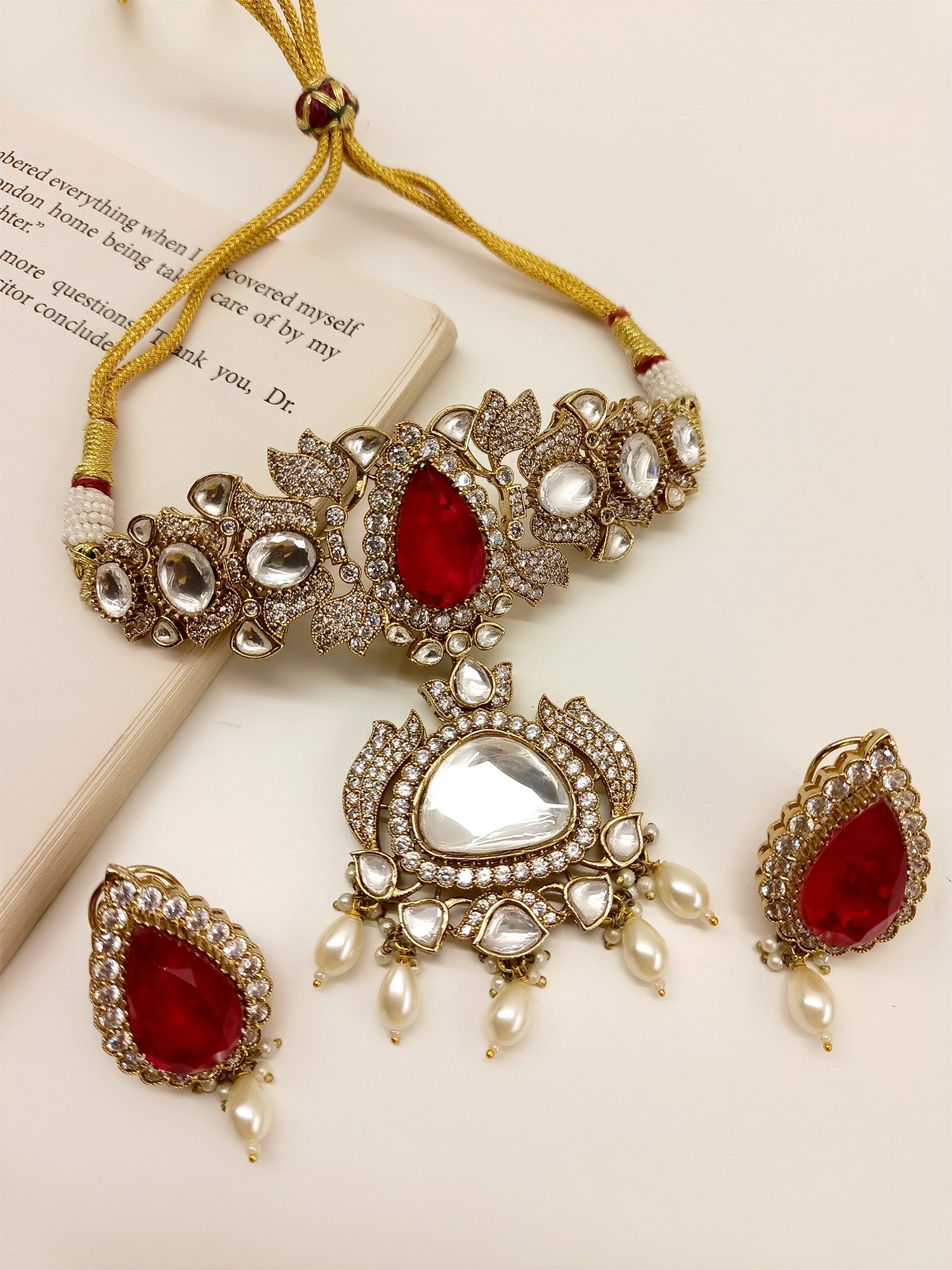 Chandralekha Red Polki Choker Set - qivii