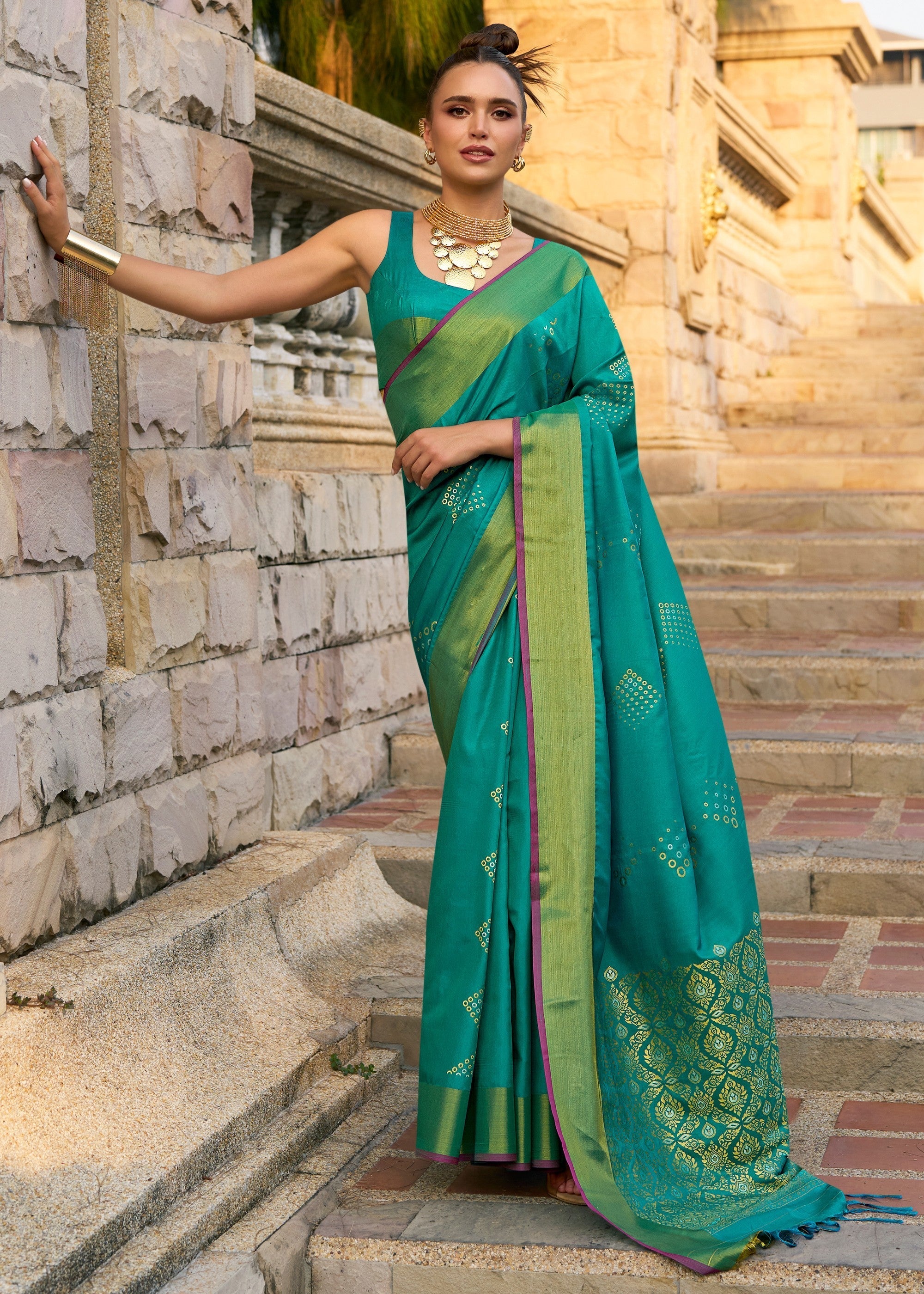Light Green Handloom Weaving Satin Silk Saree - qivii