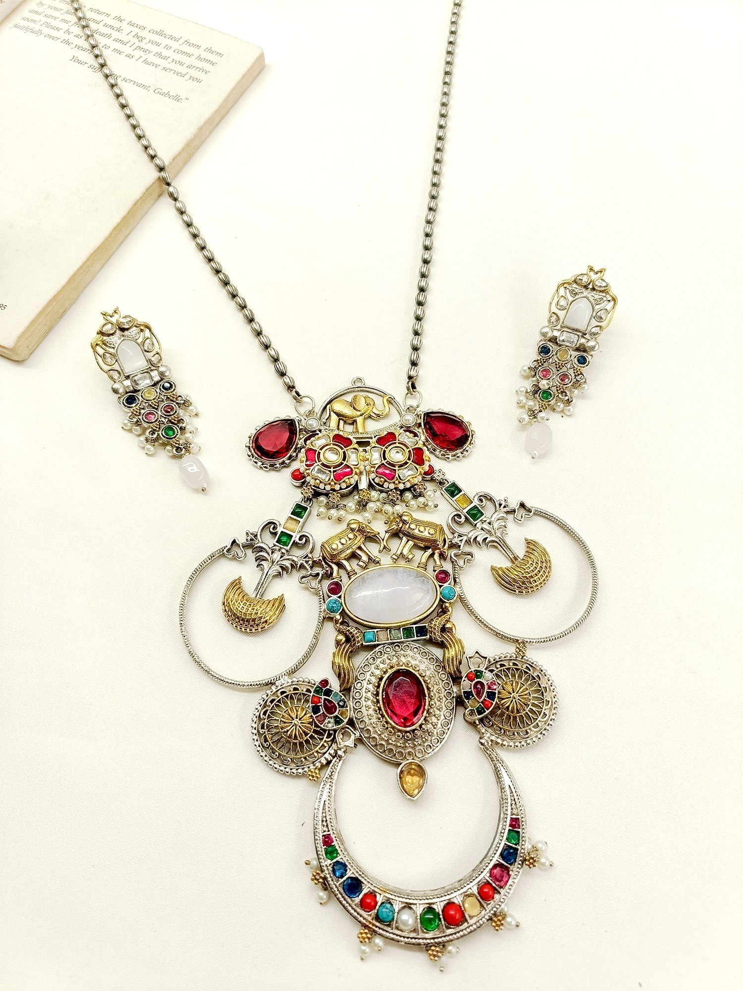 Mugdha Multi Colour Long Oxidized Necklace Set - qivii