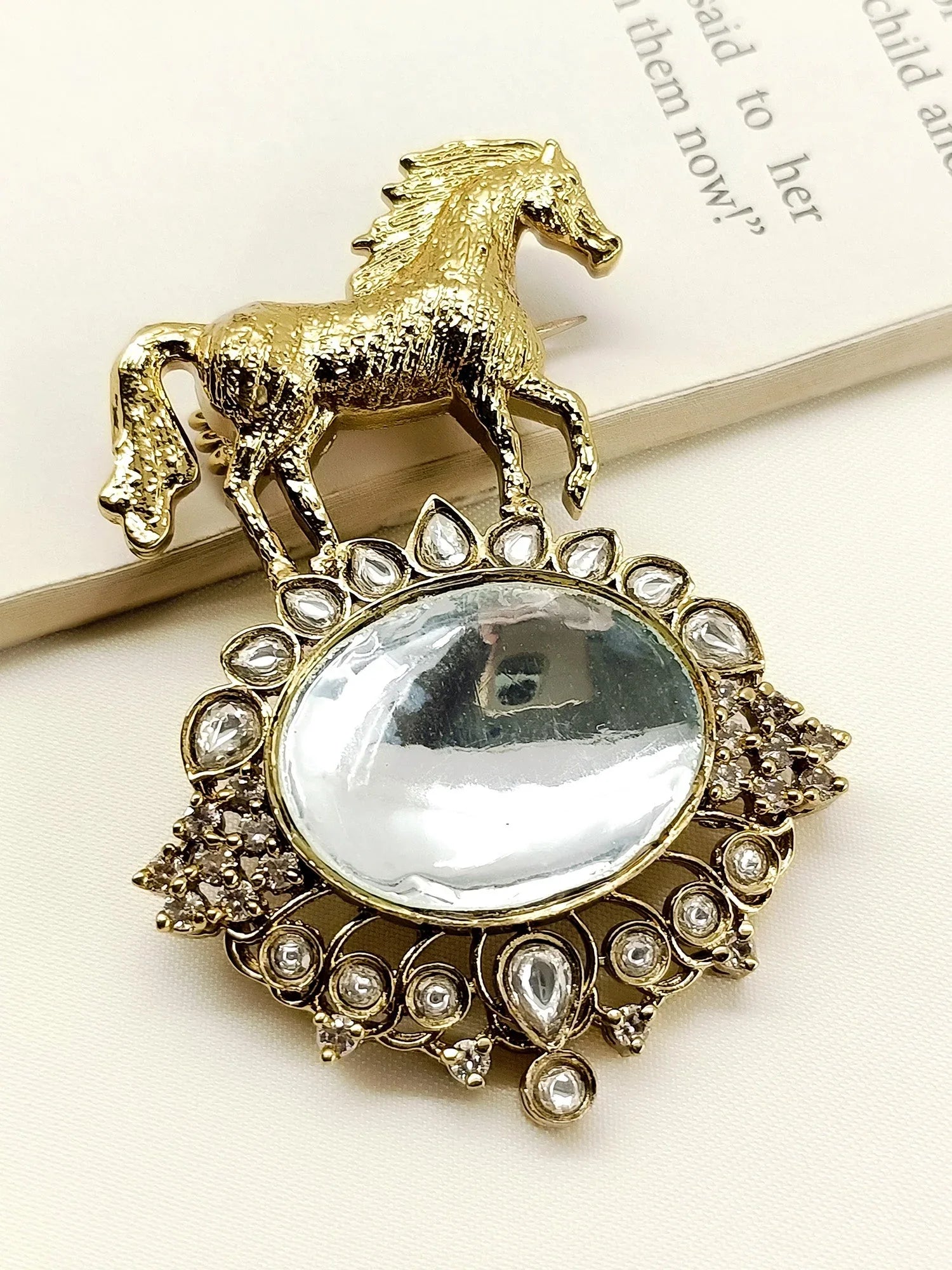 Vivaan White Horse Brooch
