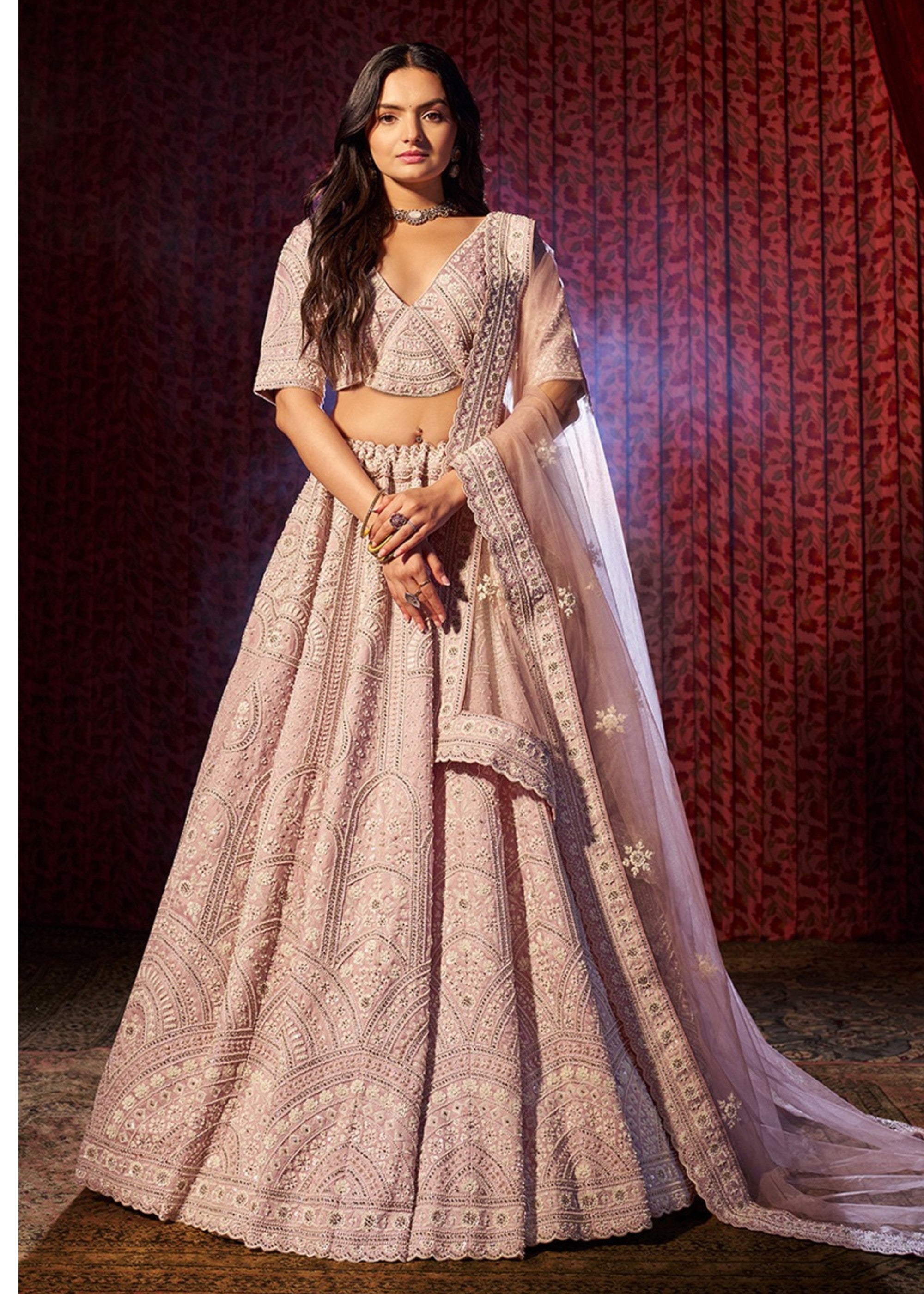 Lilac Thread Work Silk Lehenga | Ready To Wear - qivii