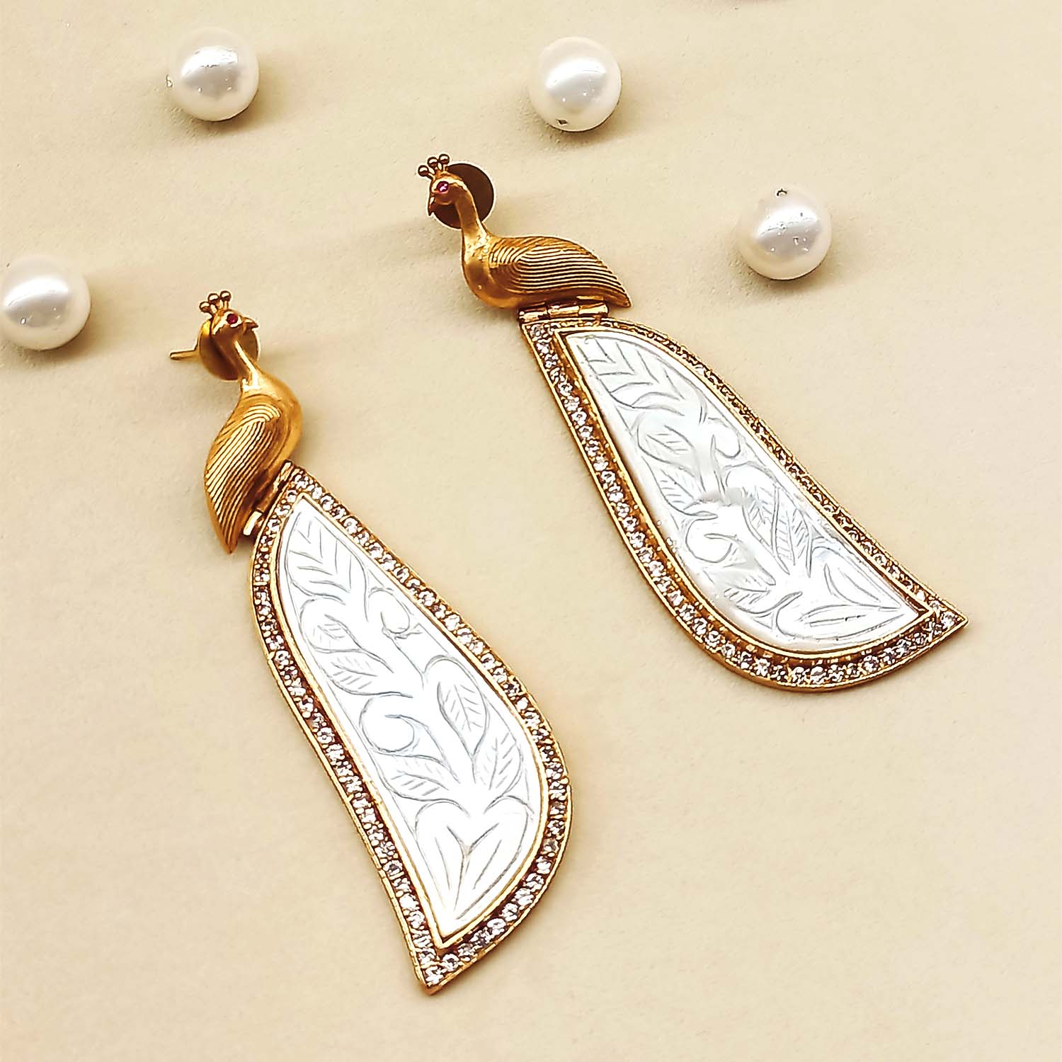 Aatmaja White Stone Peacock Gold Plated Boutique Earrings for women
