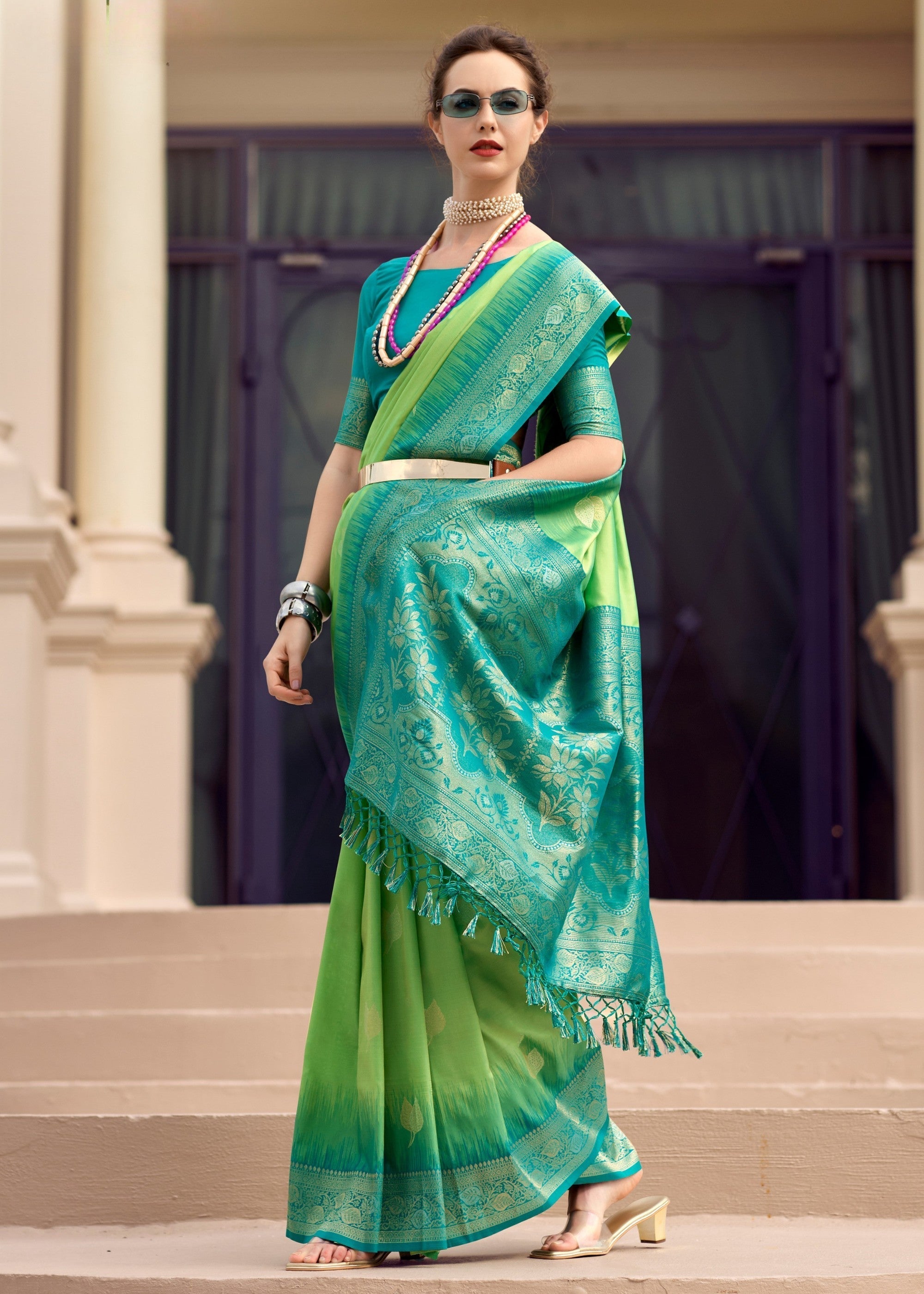 Neon Green Soft Silk Saree with Amazing Zari Weaving - qivii