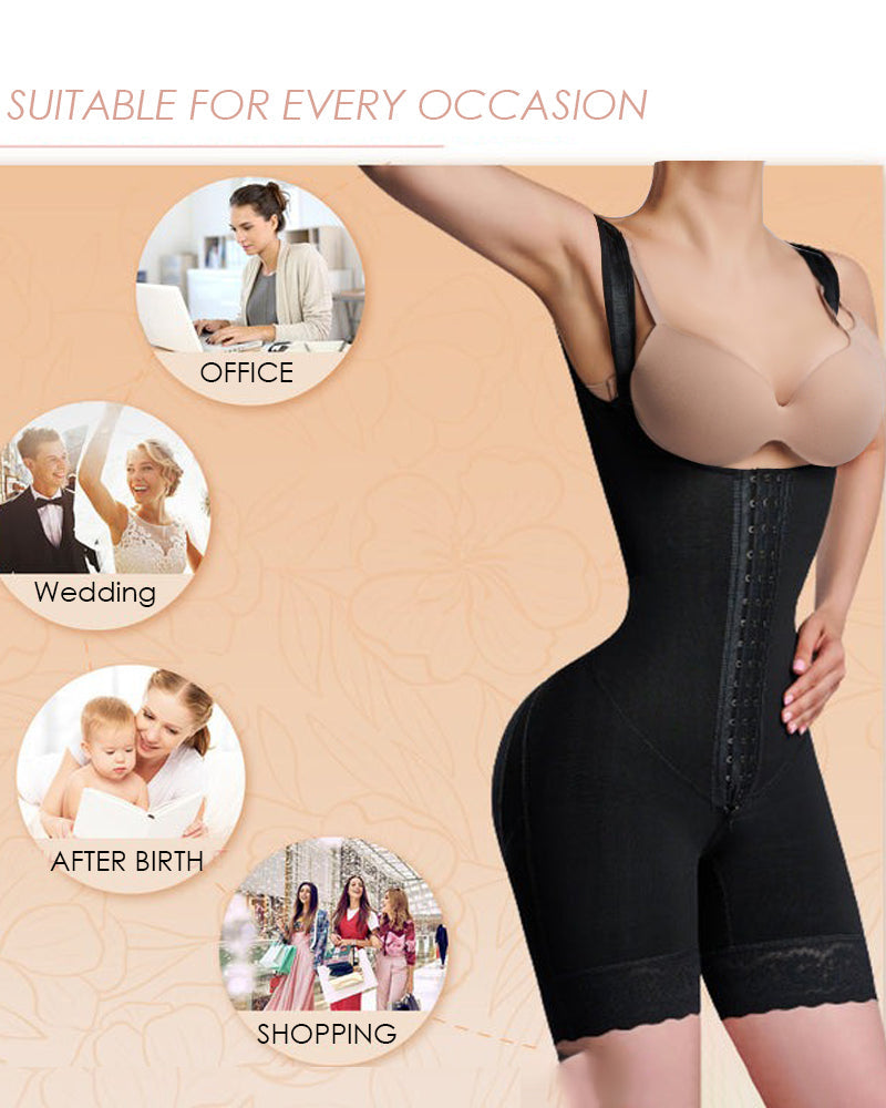 Shapshe® Open Bust Tummy Control Mid-Thigh Hourglass Bodysuits Shapewear - By Qivii