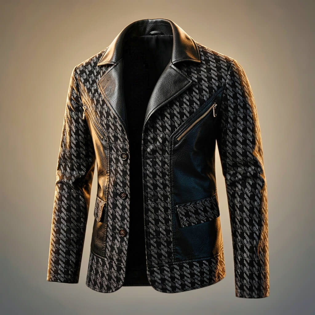 Giorgio Houndstooth Leather Blazer - By Qivii