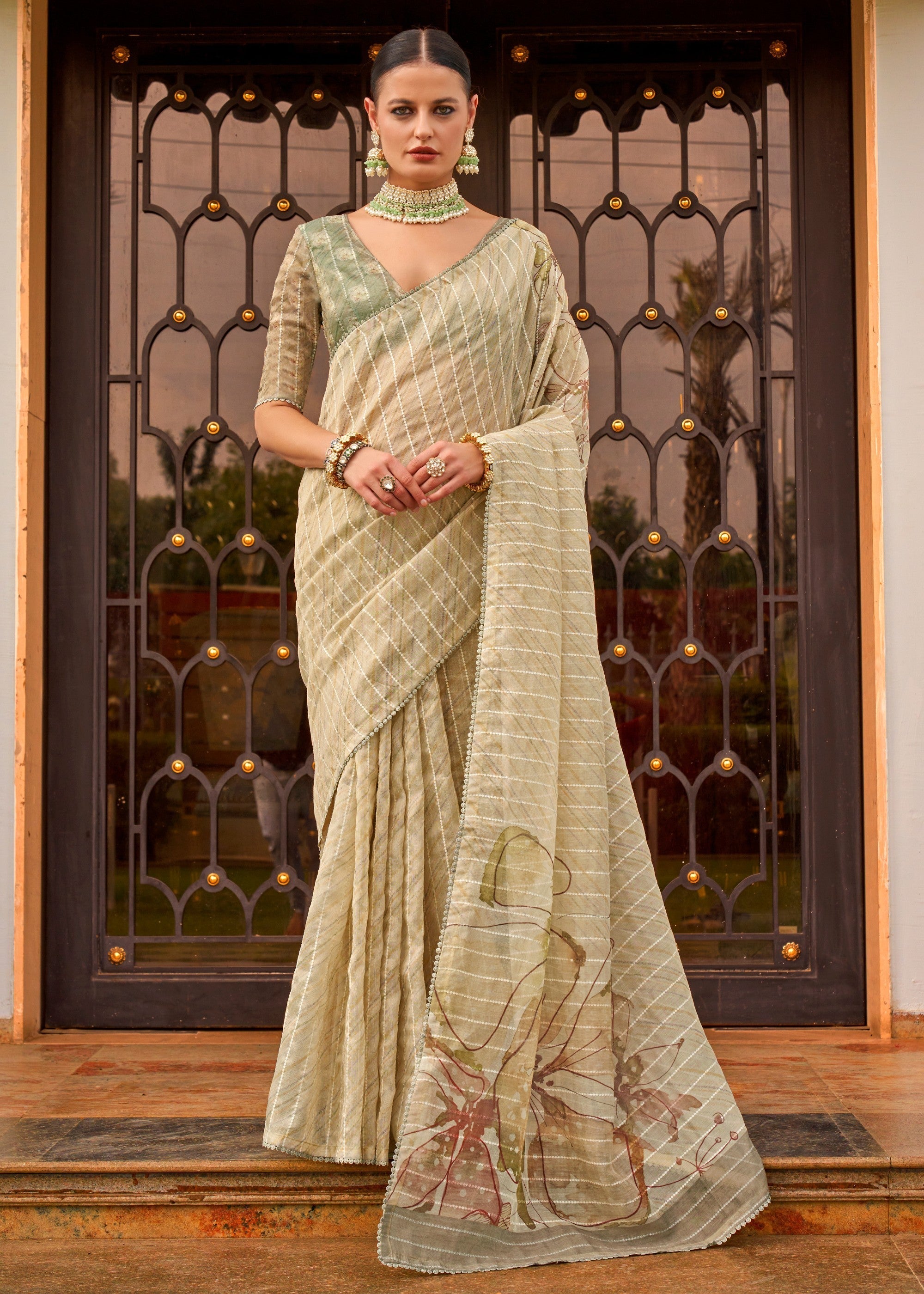 Light Yellow Pure Tissue Silk Saree - qivii