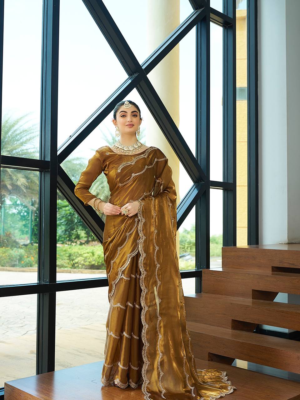 MEHENDI SILK WITH SEQUENCE EMBROIDERY DESIGN WORK SAREE - INSPIRED - qivii