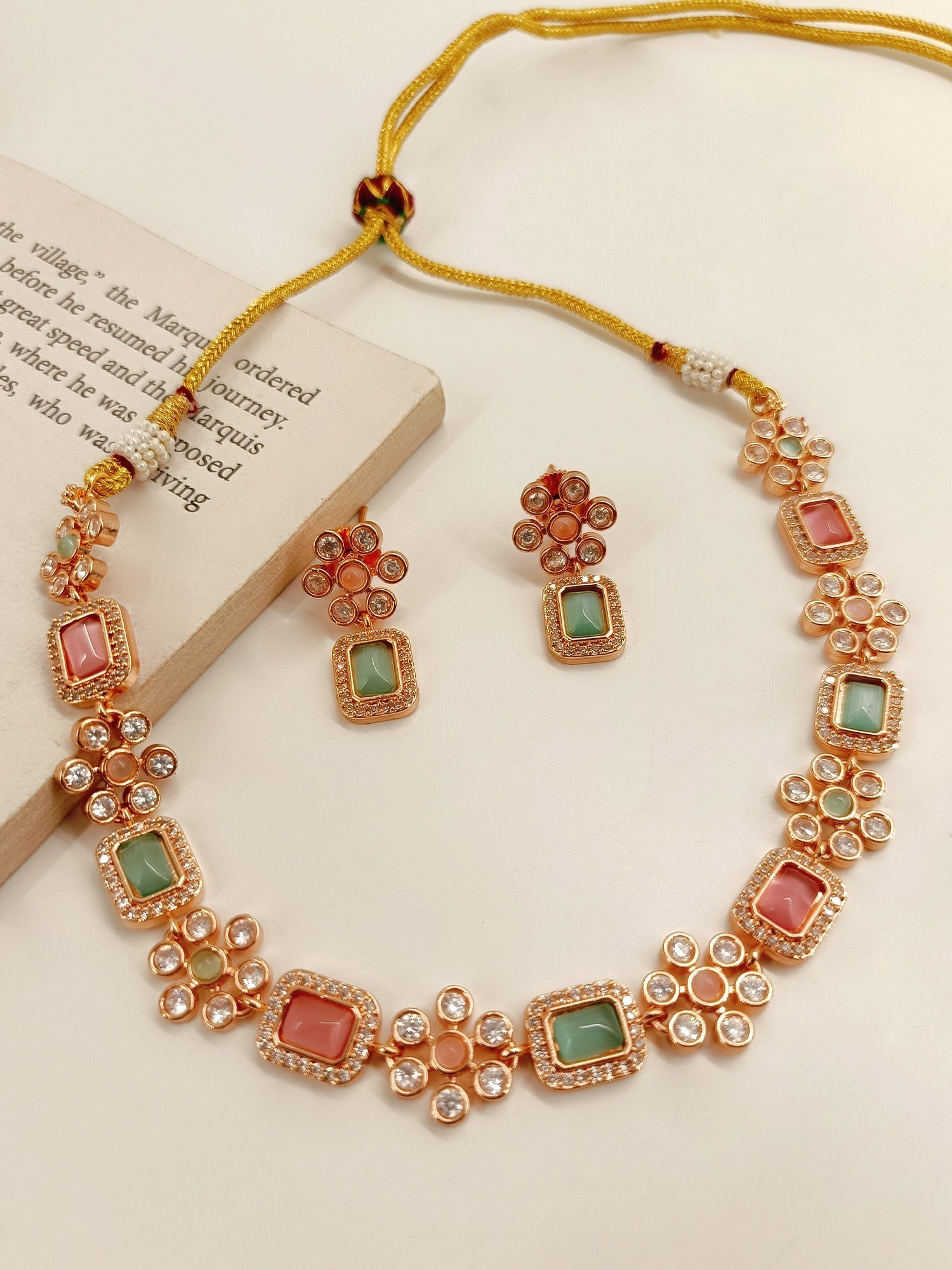 Exquisite Janki P & G American Diamond Necklace Set with intricate detailing