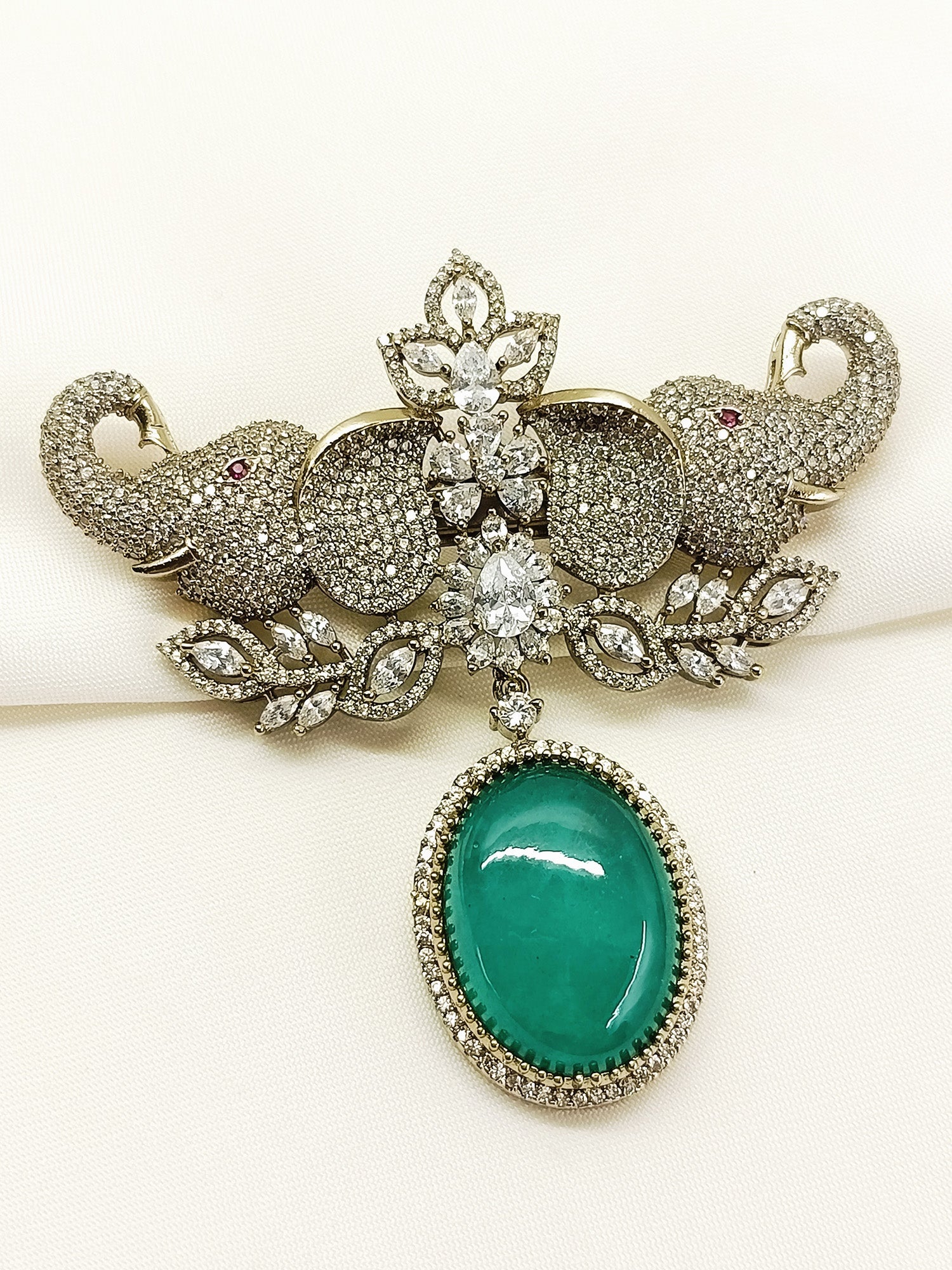 Anay Green Elephant Brooch