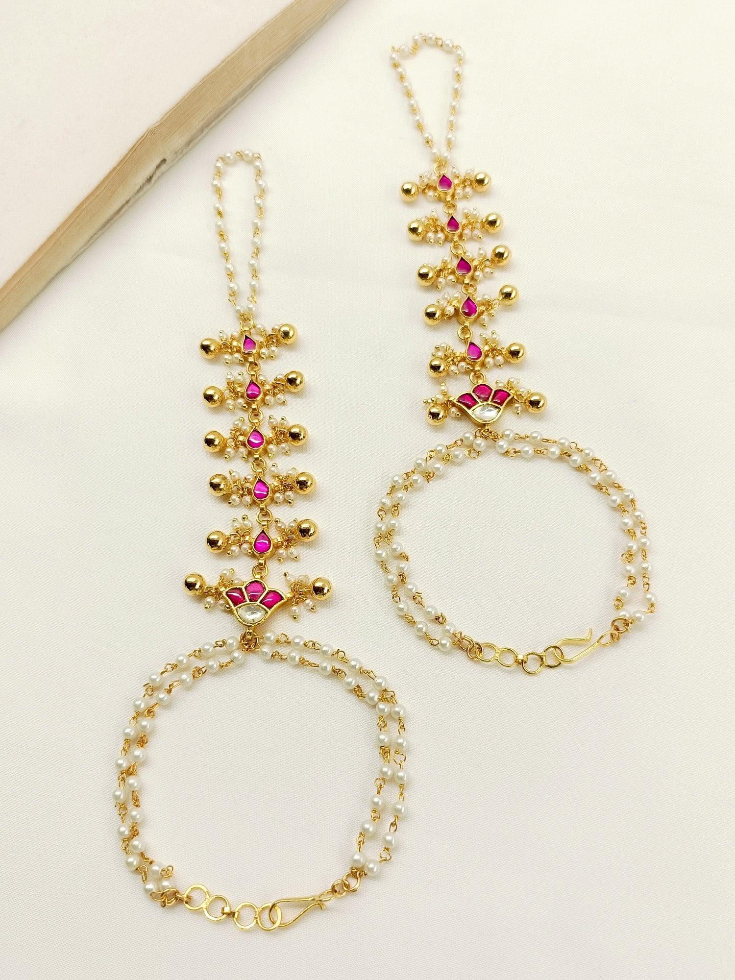 Jiyana Ruby Kundan Hathphool Set Of 2