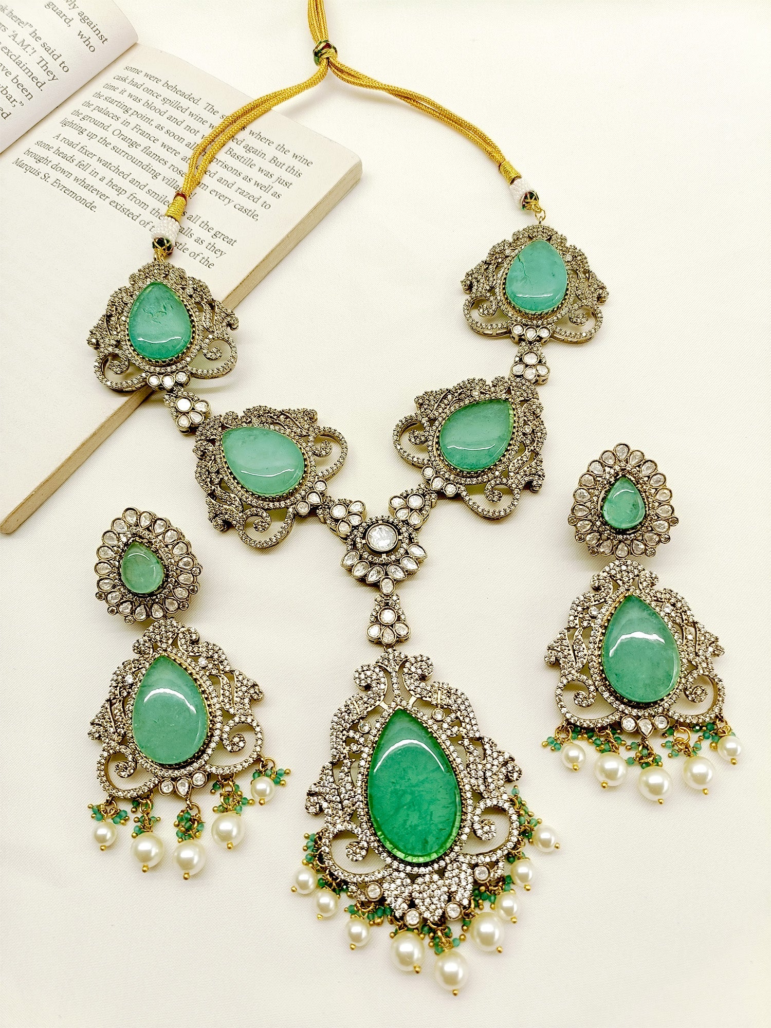 Rutvi Mint Green Victorian Set exudes sophistication and timeless charm