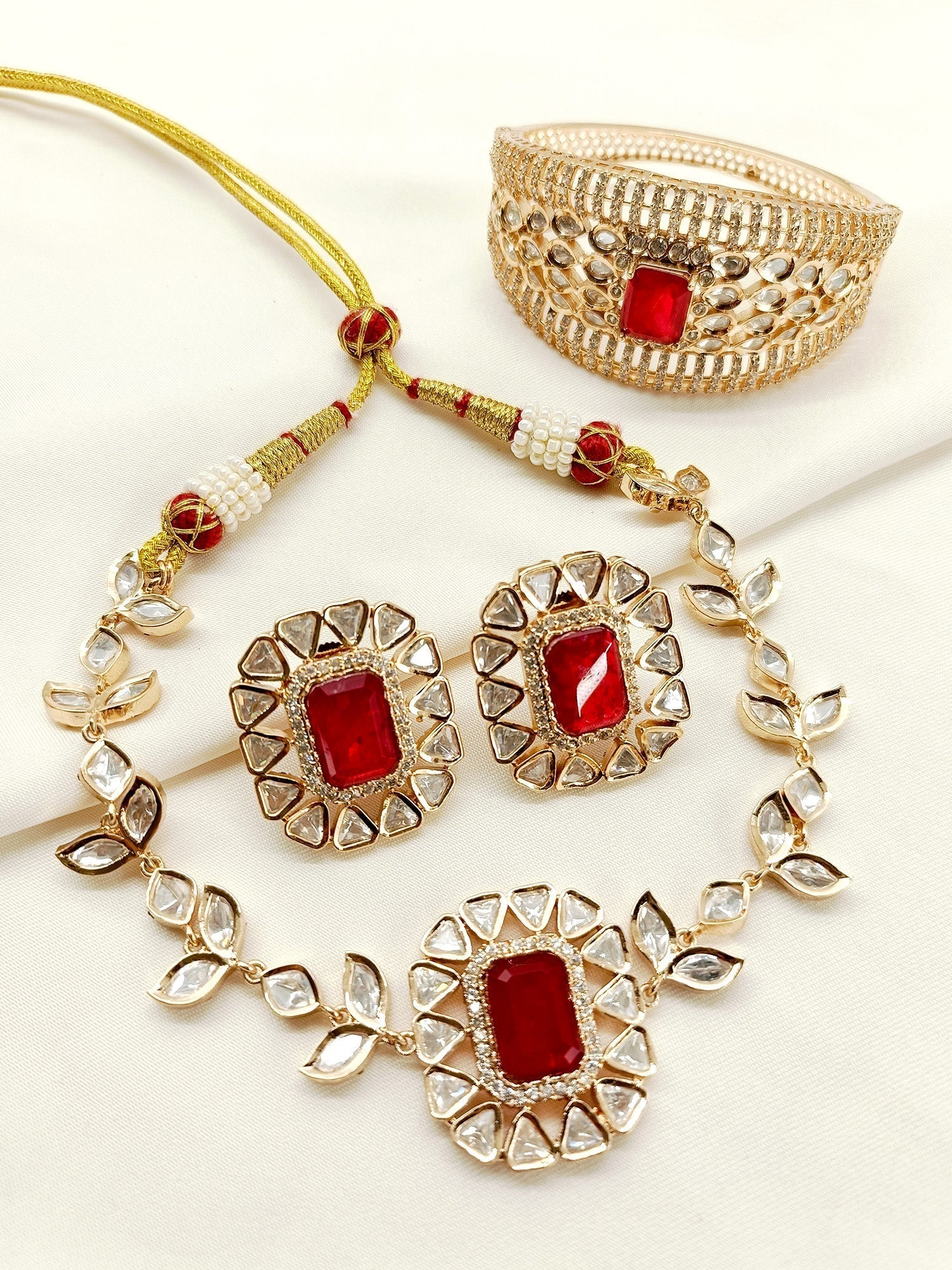 Nainsi Ruby Kundan Choker With Bracelet Combo set - qivii