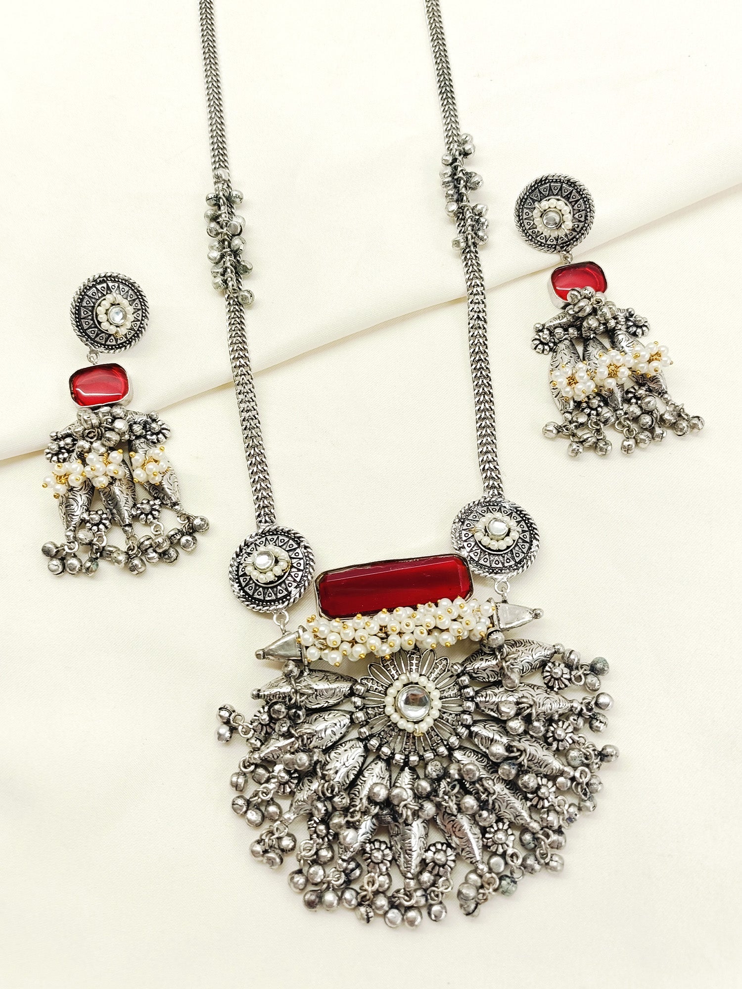 Rhea Ruby Oxidized Pendant Set