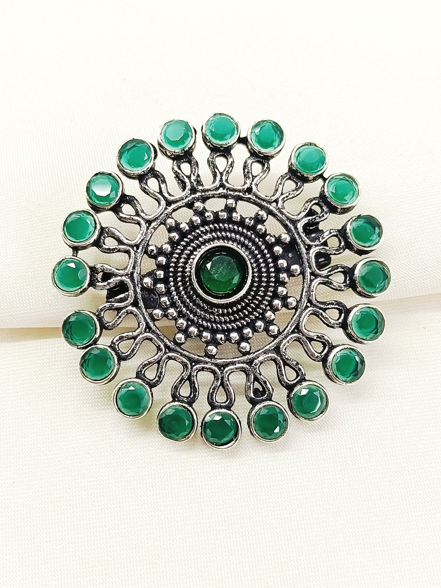Advaith Green Oxidized Brooch