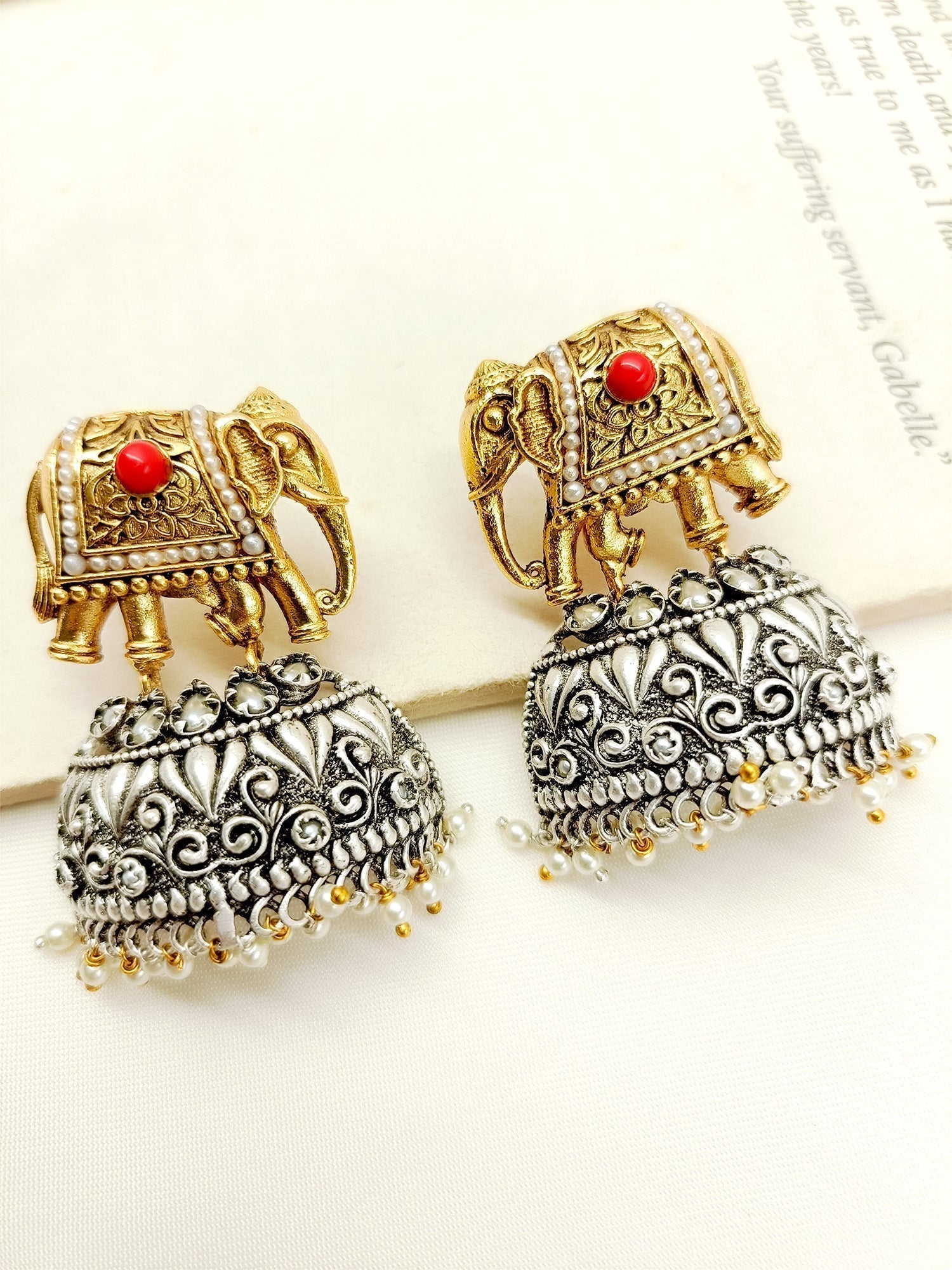 Yashti Red Elephant Oxidized Earrings - qivii