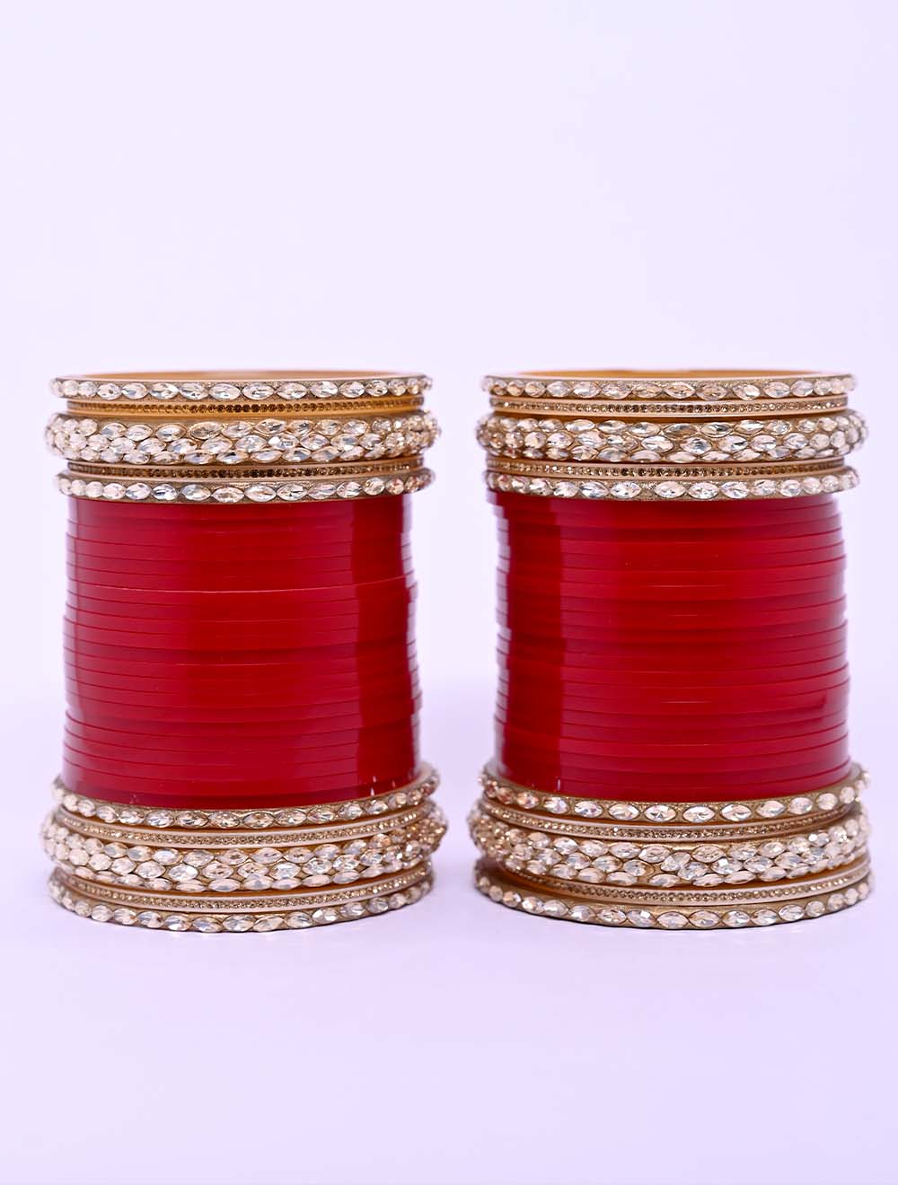 Kanishka Maroon Bangle With Copper Stone Work Kada's Punjabi Chura - qivii