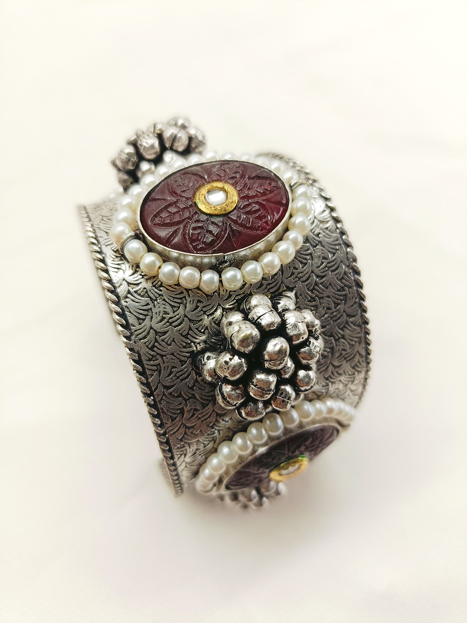 Jenelya Maroon Oxidized Kada - qivii