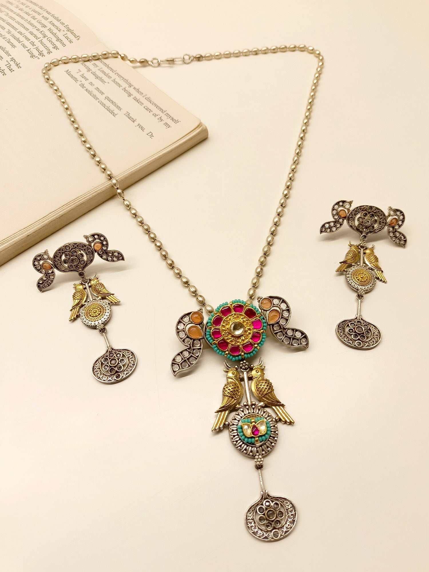 Akansha Multi Colour Long Oxidized Pendant Set - qivii