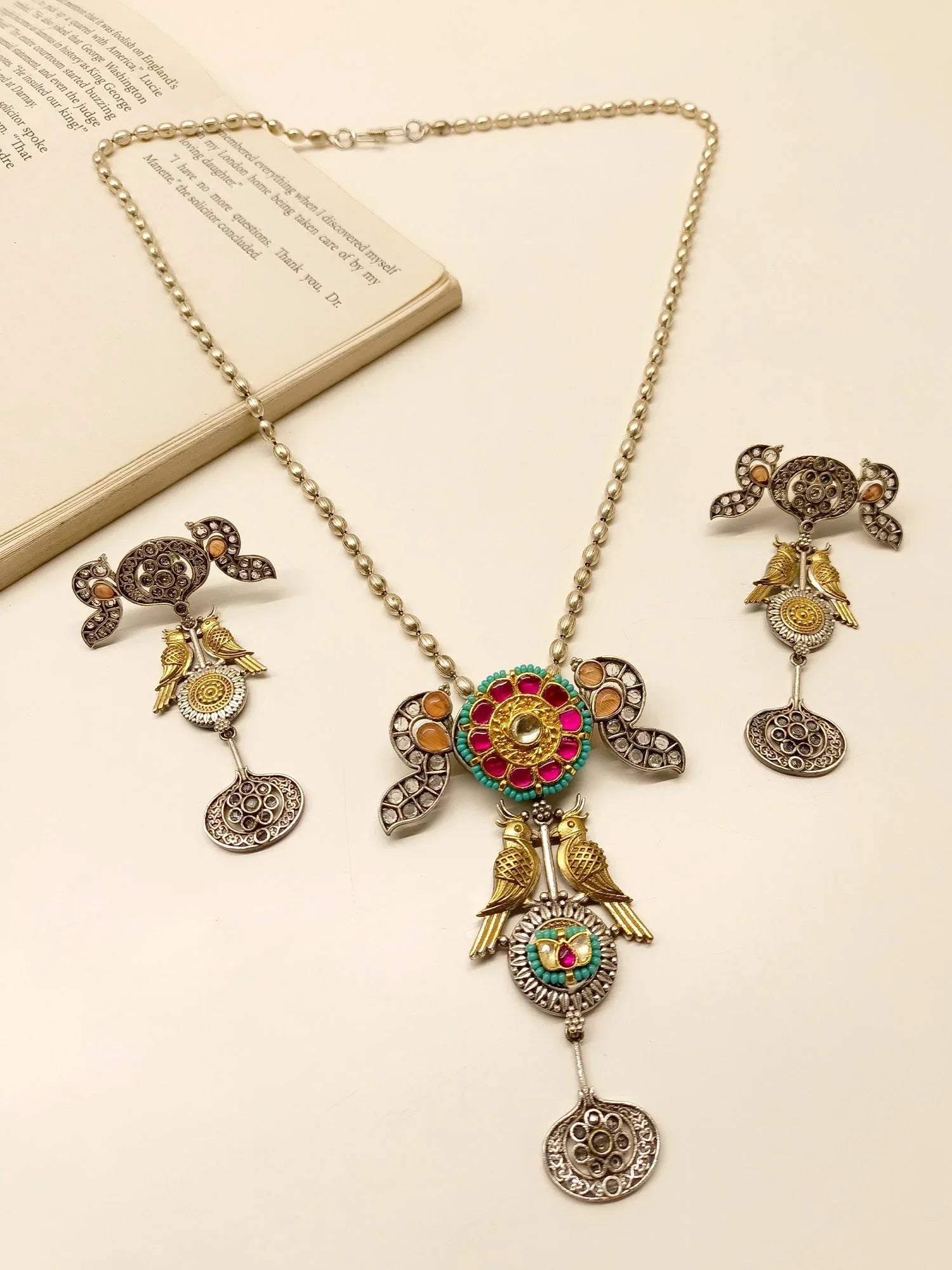 Akansha Multi Colour Long Oxidized Pendant Set