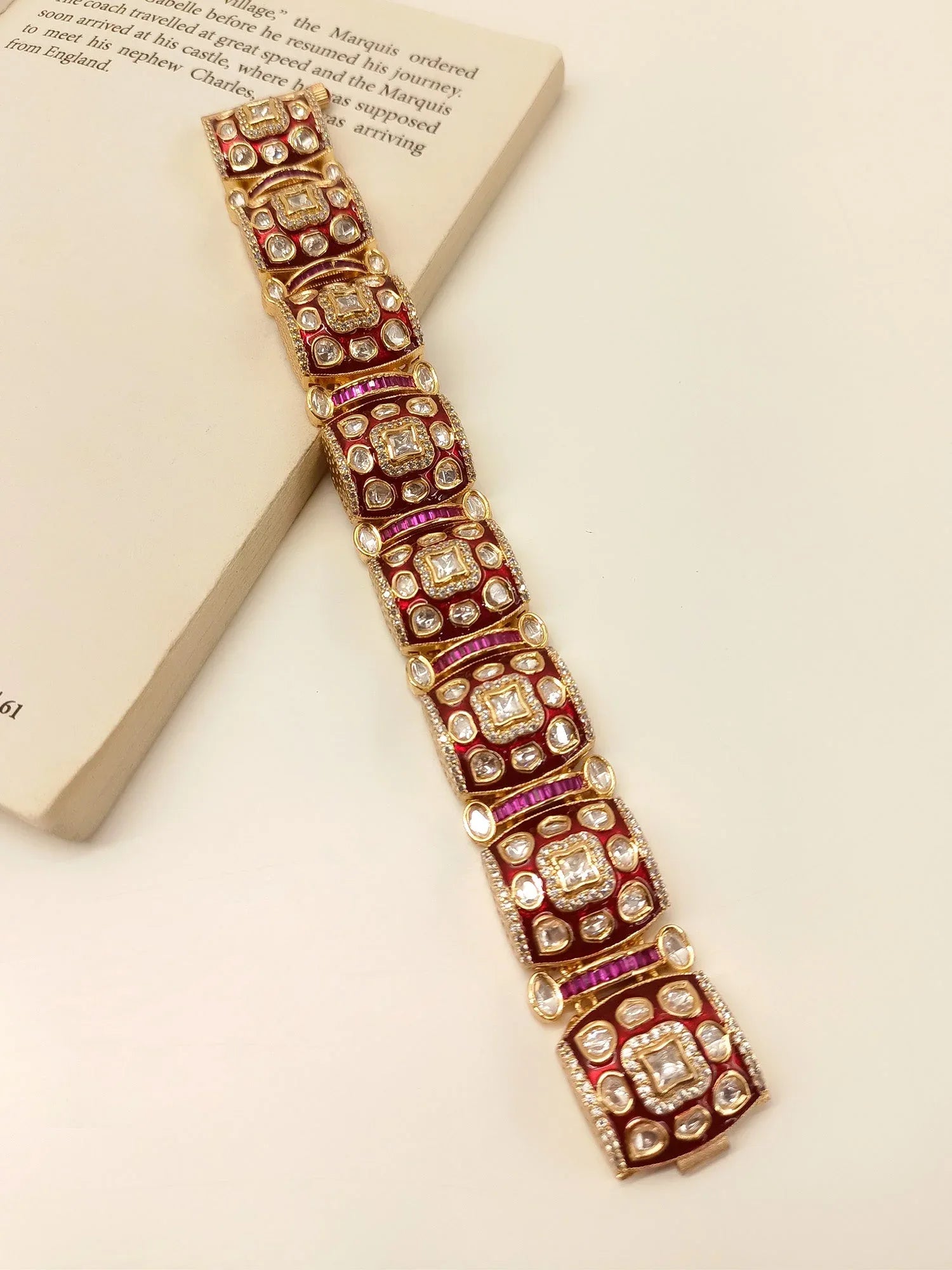 Shakshi Maroon Kundan Bracelet