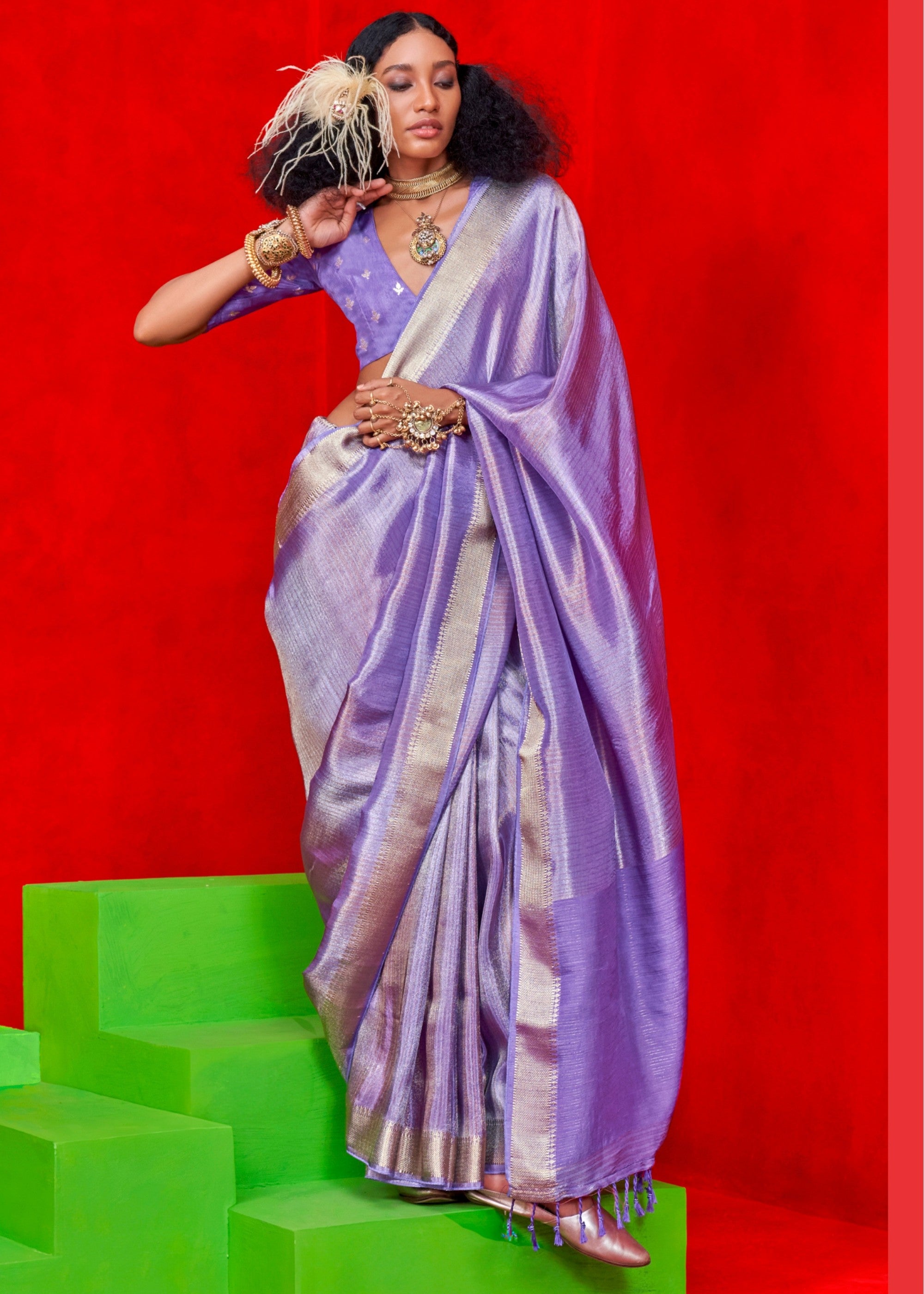 Purple Pure Viscose Zari Tissue Saree - qivii