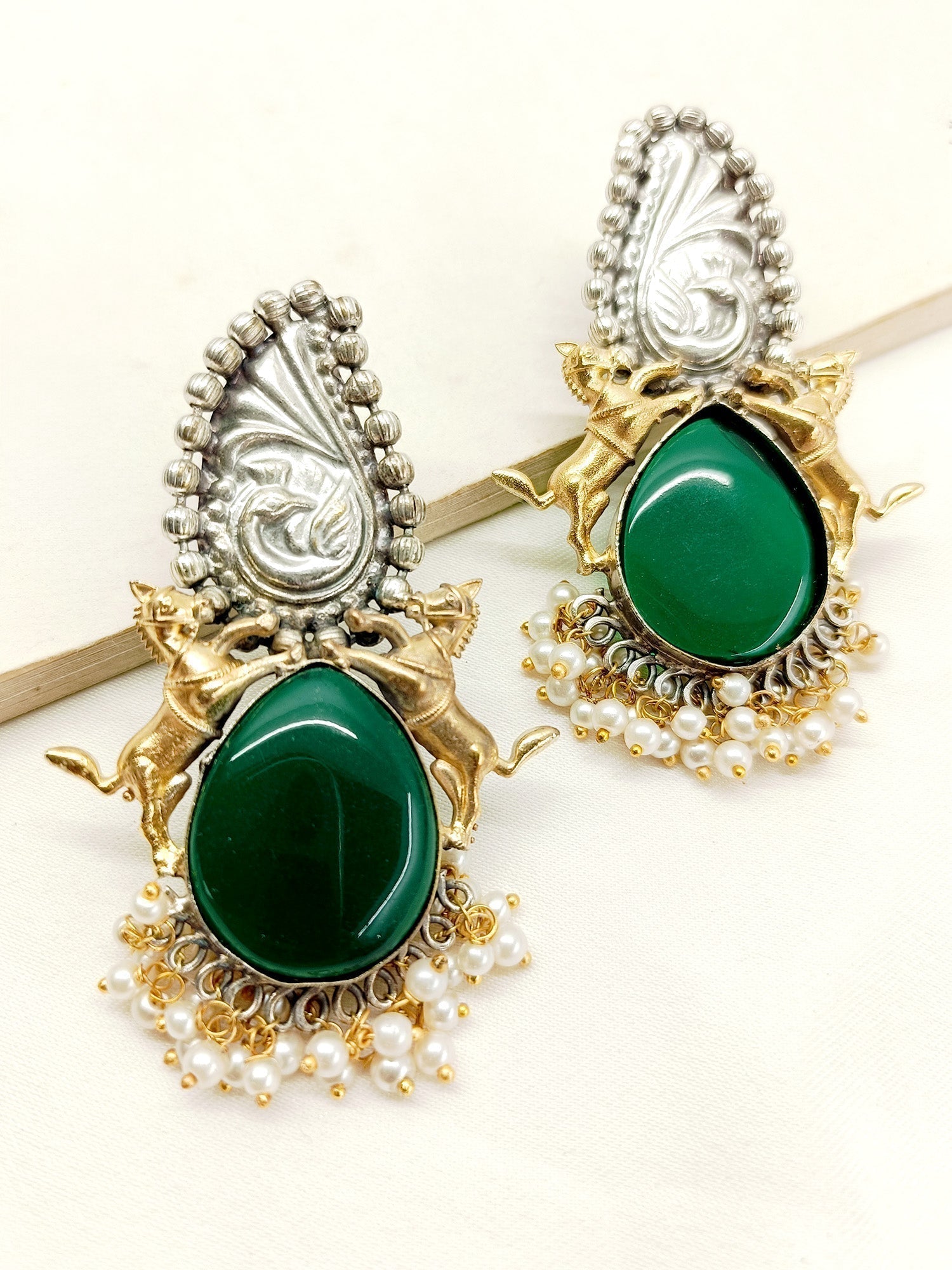 Namrati Green Oxidized Earrings - qivii