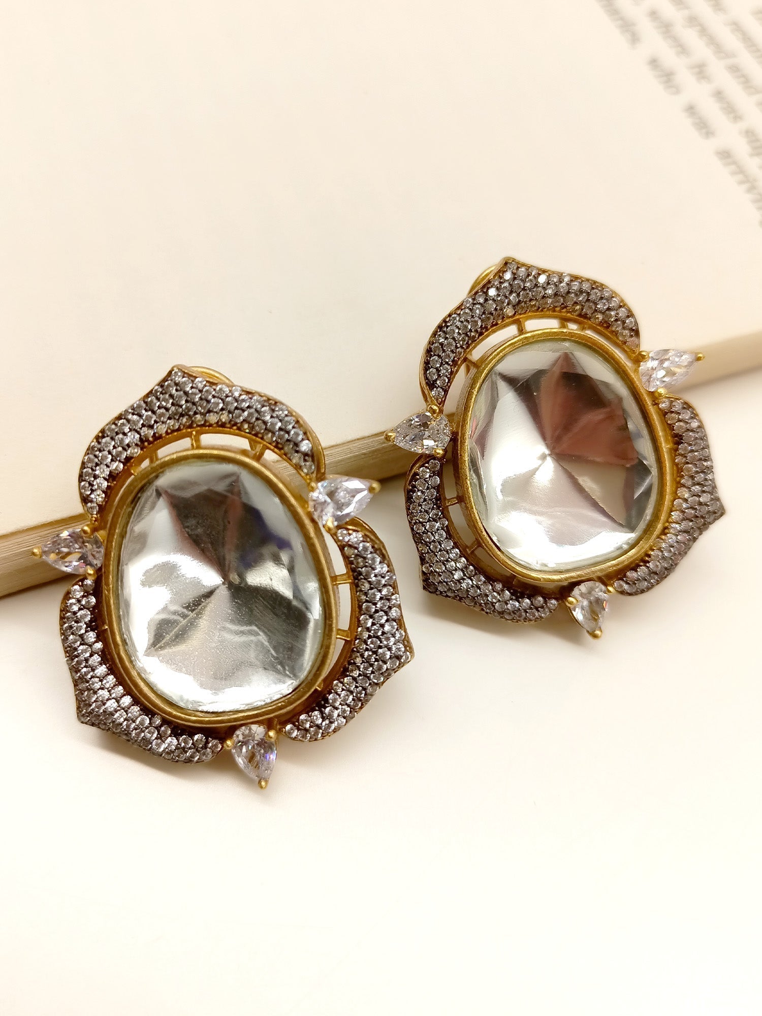 Prerna White Diamond Polki Tops handcrafted with gold plated brass metal, back clip, and dazzling design