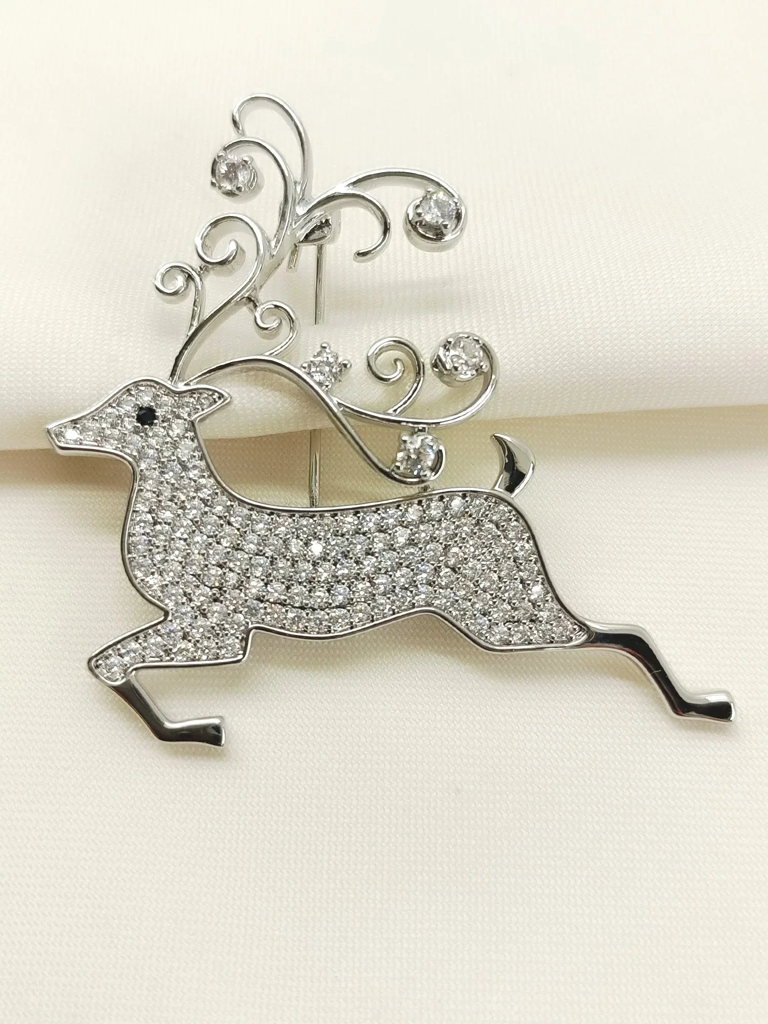 Mini Silver Reindeer Brooch