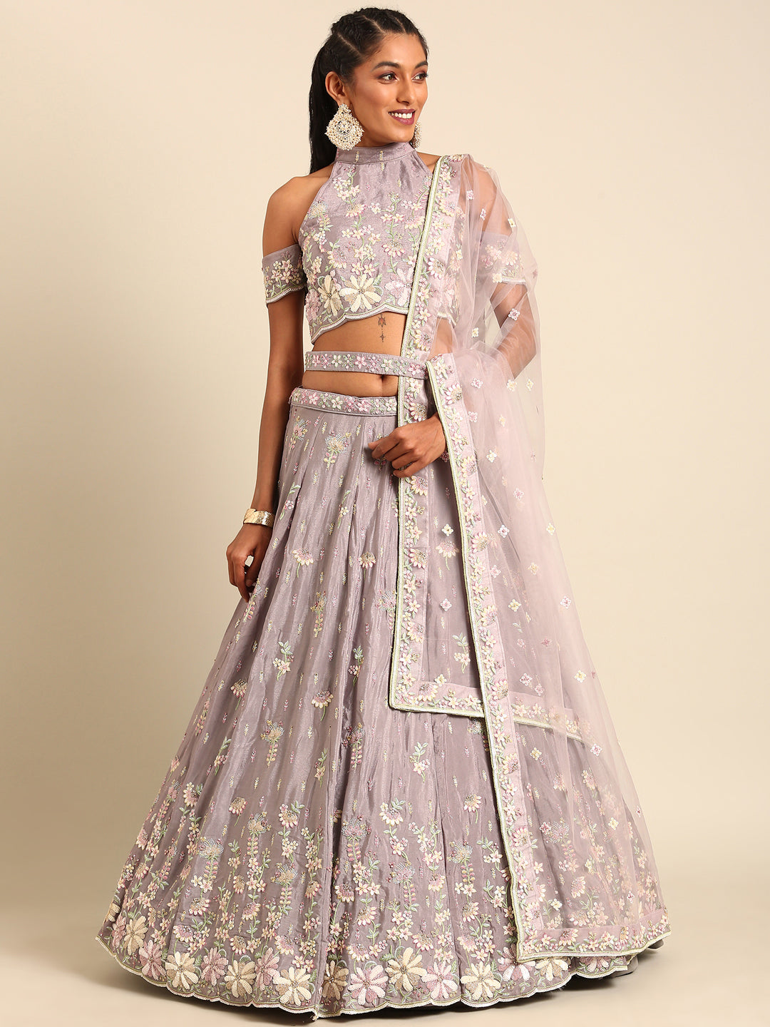 Lavender - Georgette Sequins with Heavy Zarkan Embroidery Lehenga choli