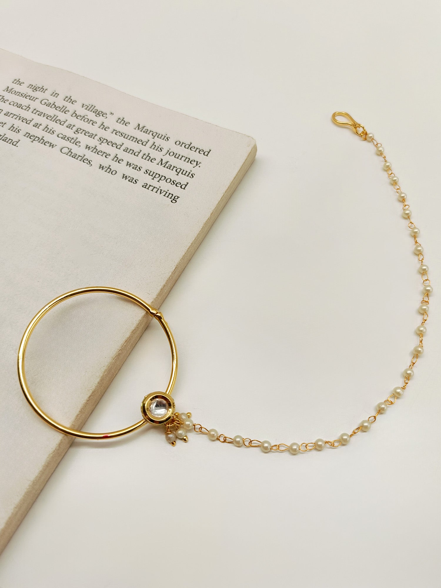 Pinkal White Kundan Bridal Nath - qivii