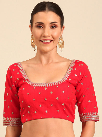 Red-Toned Pure Silk Embroidery Work Readymade Blouse