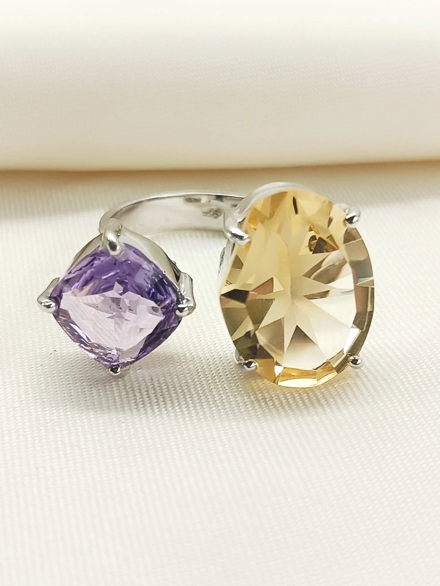 Pragti Multi Colour 92.5 Silver Amethyst Stone Finger Ring