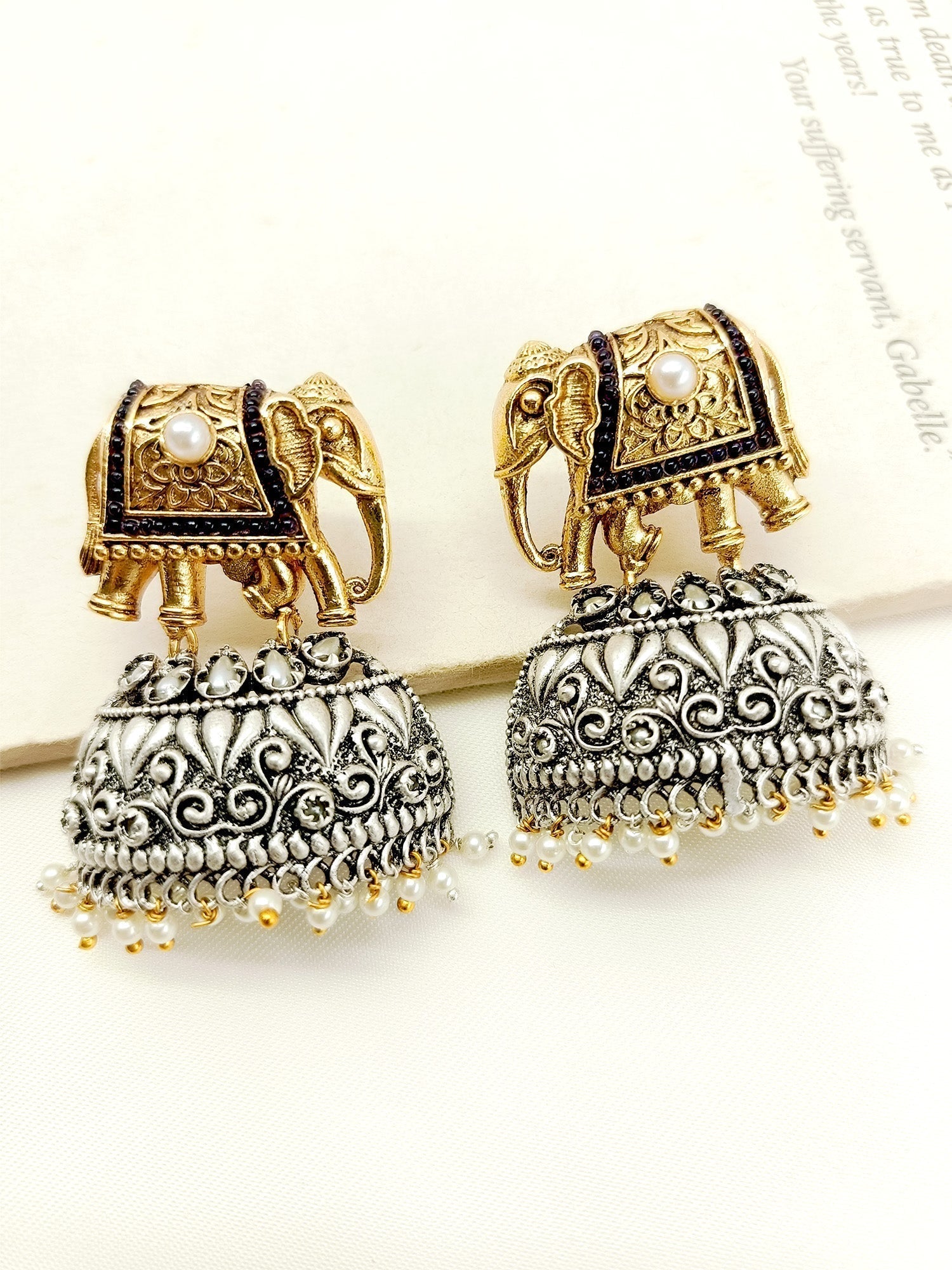 Kira White Elephant Oxidized Earrings - qivii