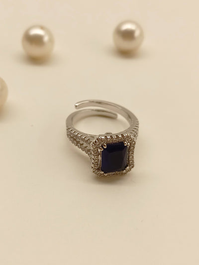 Bhavini Navy Blue American Diamond Finger Ring