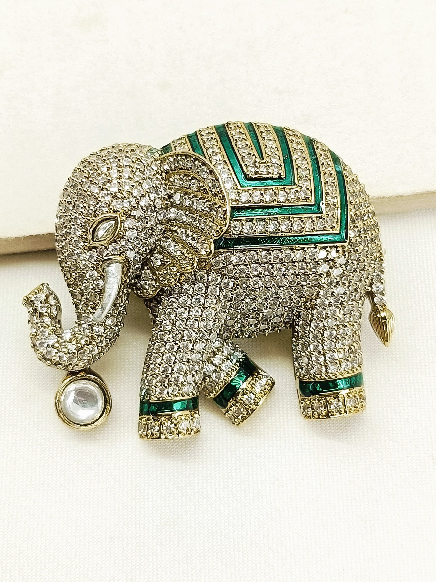 Pranay Green Elephant Brooch