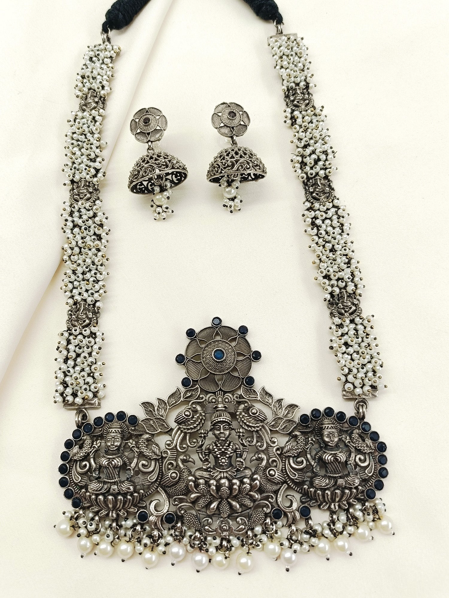 Joshika White Pearl Oxidized Necklace Set