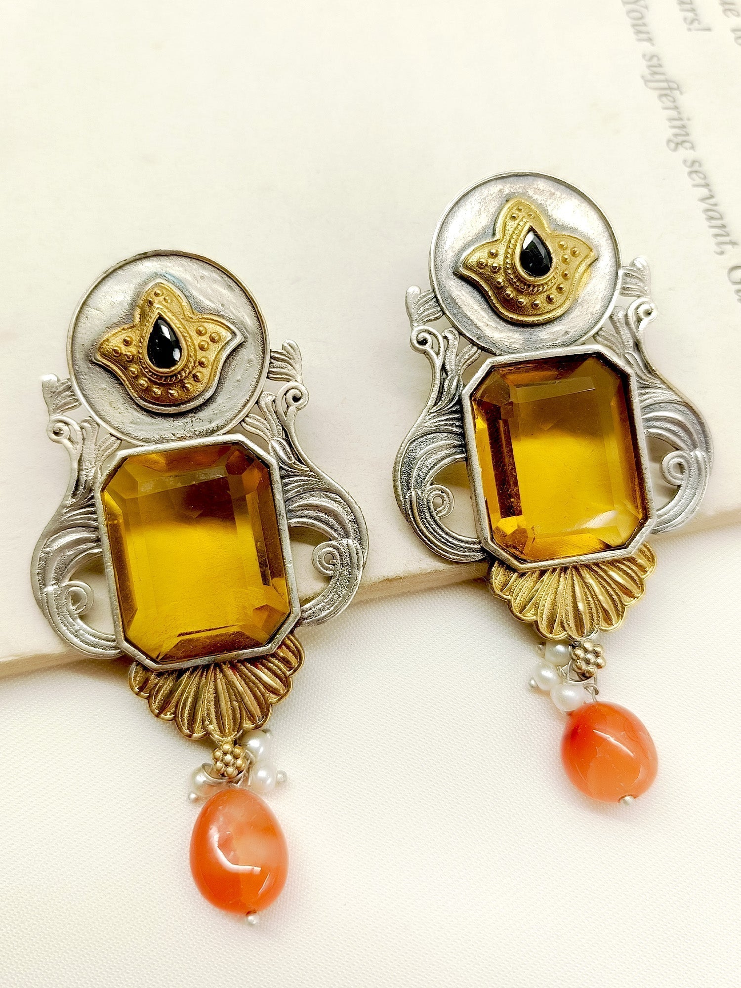 Watika Yellow Oxidized Earrings - qivii