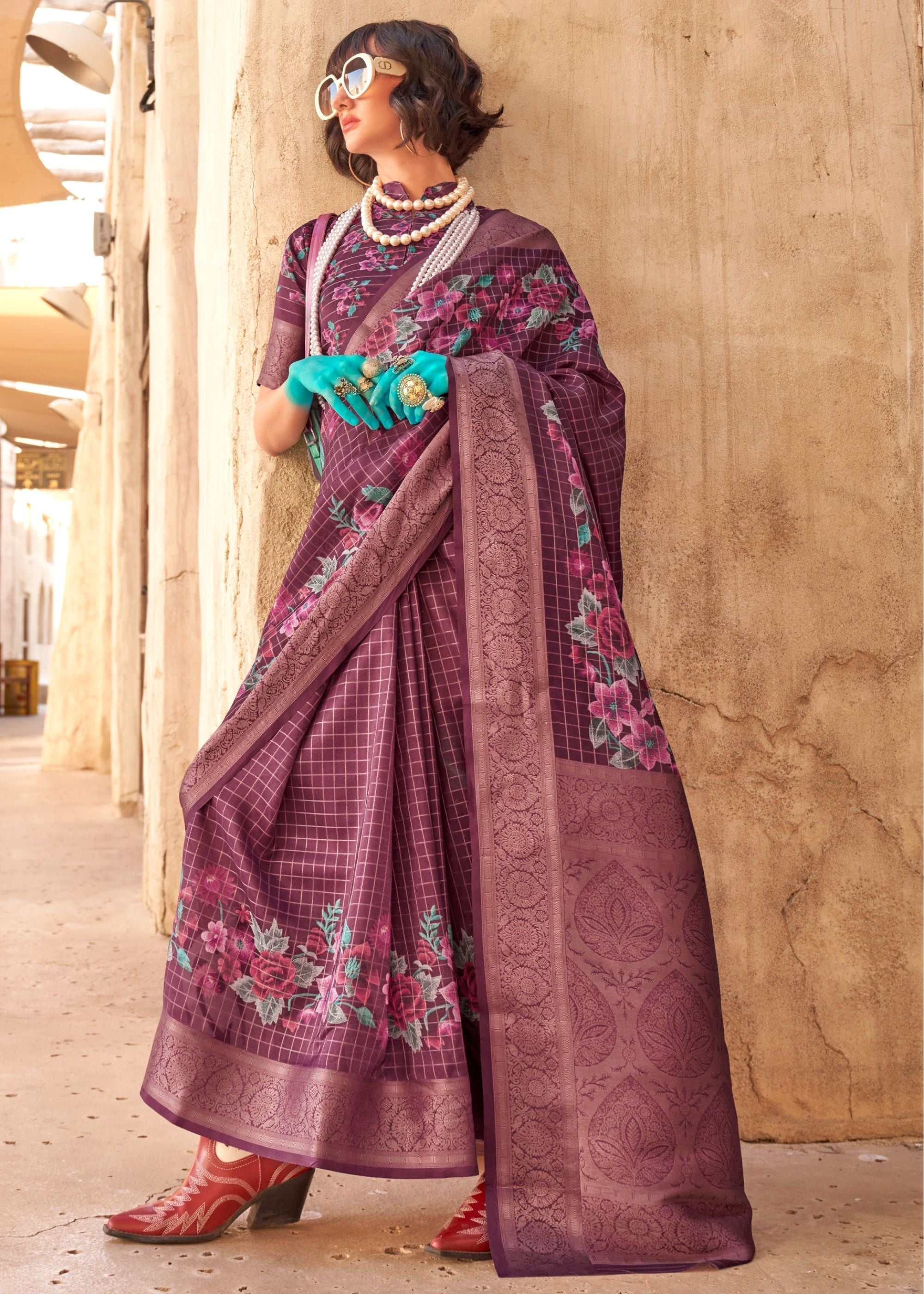 Mulberry Printed Handloom Georgette Saree - qivii