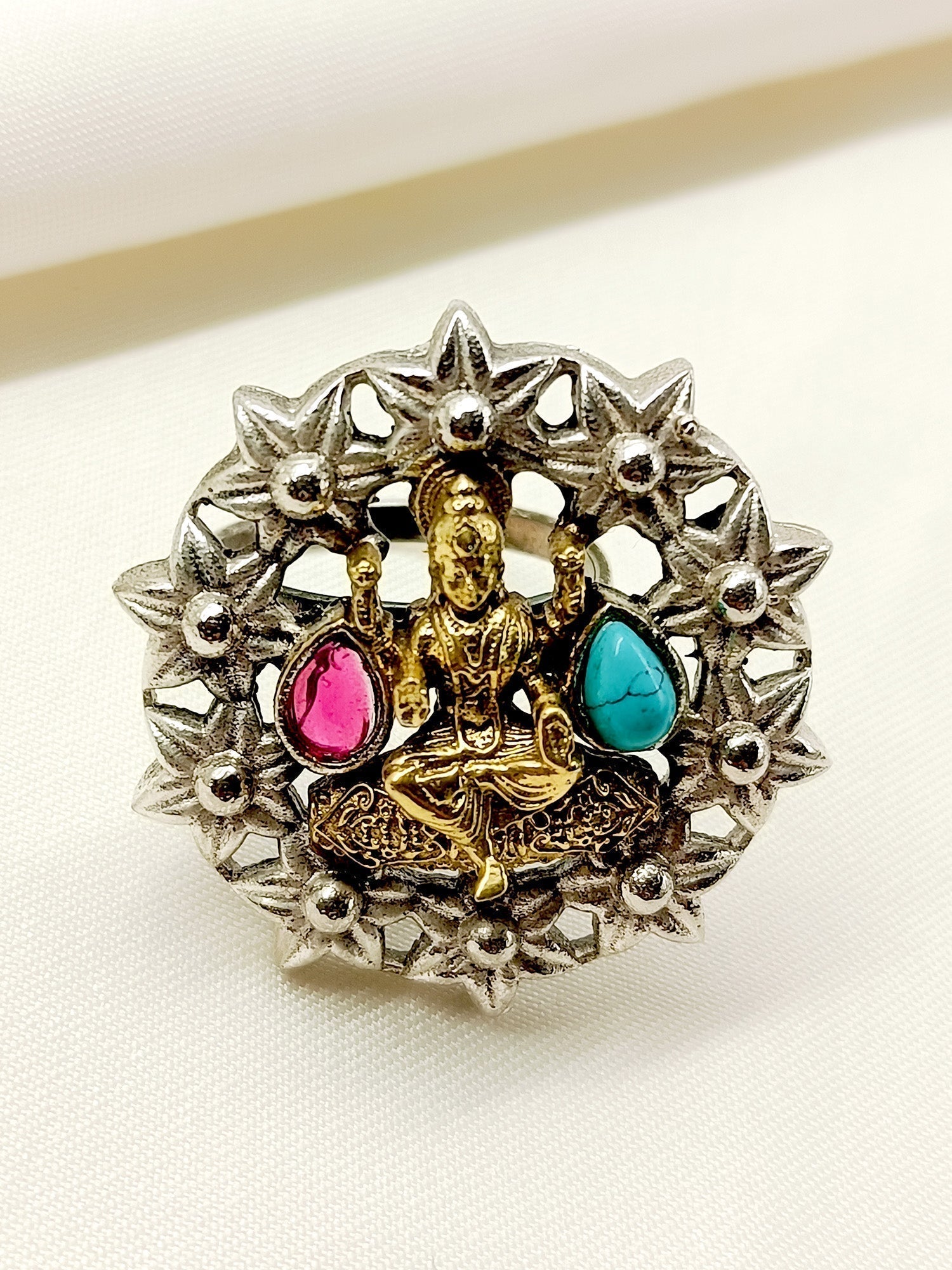 Anjuli M & F Laxmi Ji Oxidized Finger Ring - qivii