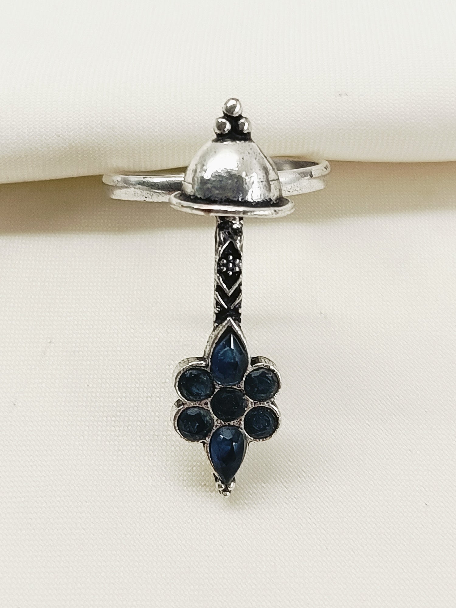 Rishvi Navy Blue Oxidized Finger Ring