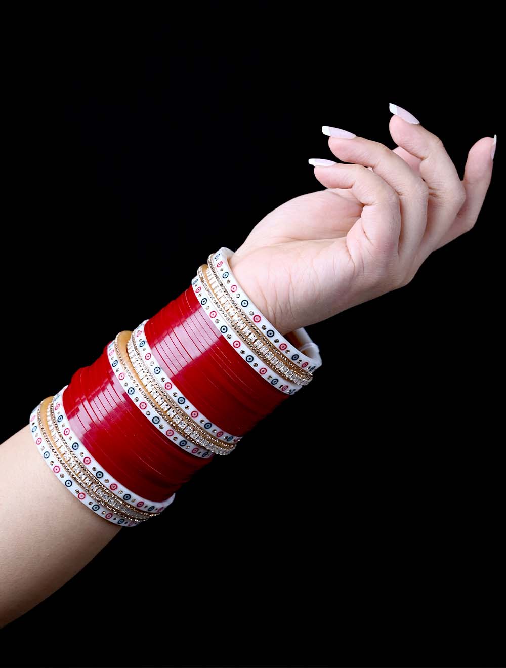 Rukmani Maroon Bangles With American Diamond Kada's Punjabi Chura - qivii