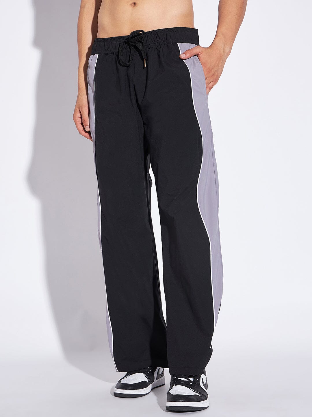 Black & Grey Wavy Panel Trackpants