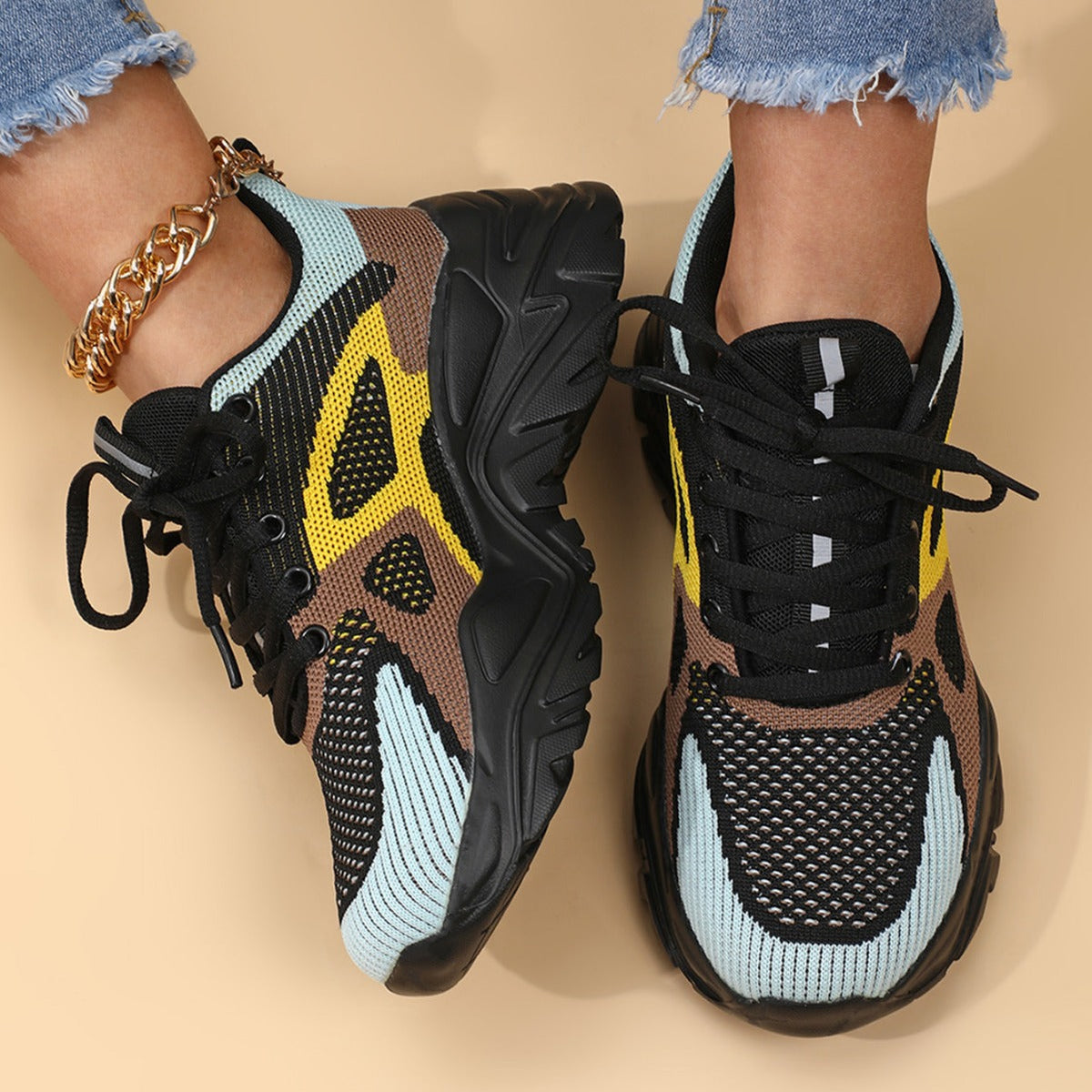 Women's Calyra Color-Block Knit Sneakers - Chunky Platform Walking Shoes with Pull Tab (US 4-11.5)