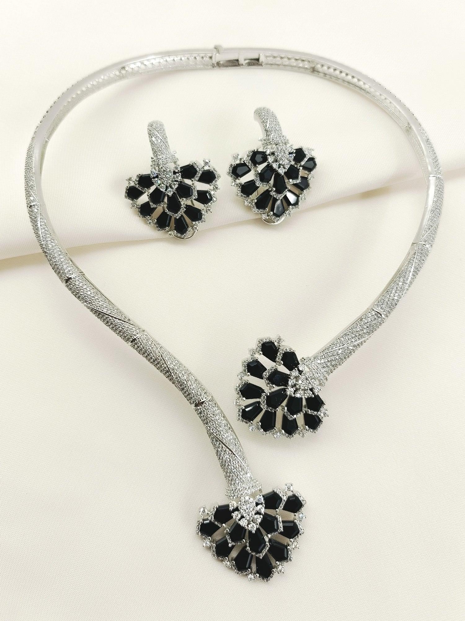 Sylvie Black American Diamond Hasli Styled Set